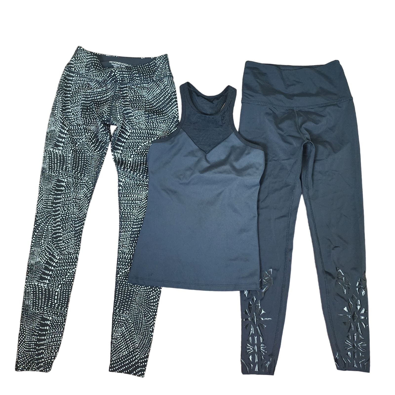 Beyond Yoga Bundle Cut It Close Tank, Calico & Swirling Dot Print Lux Leggings S - Image 1
