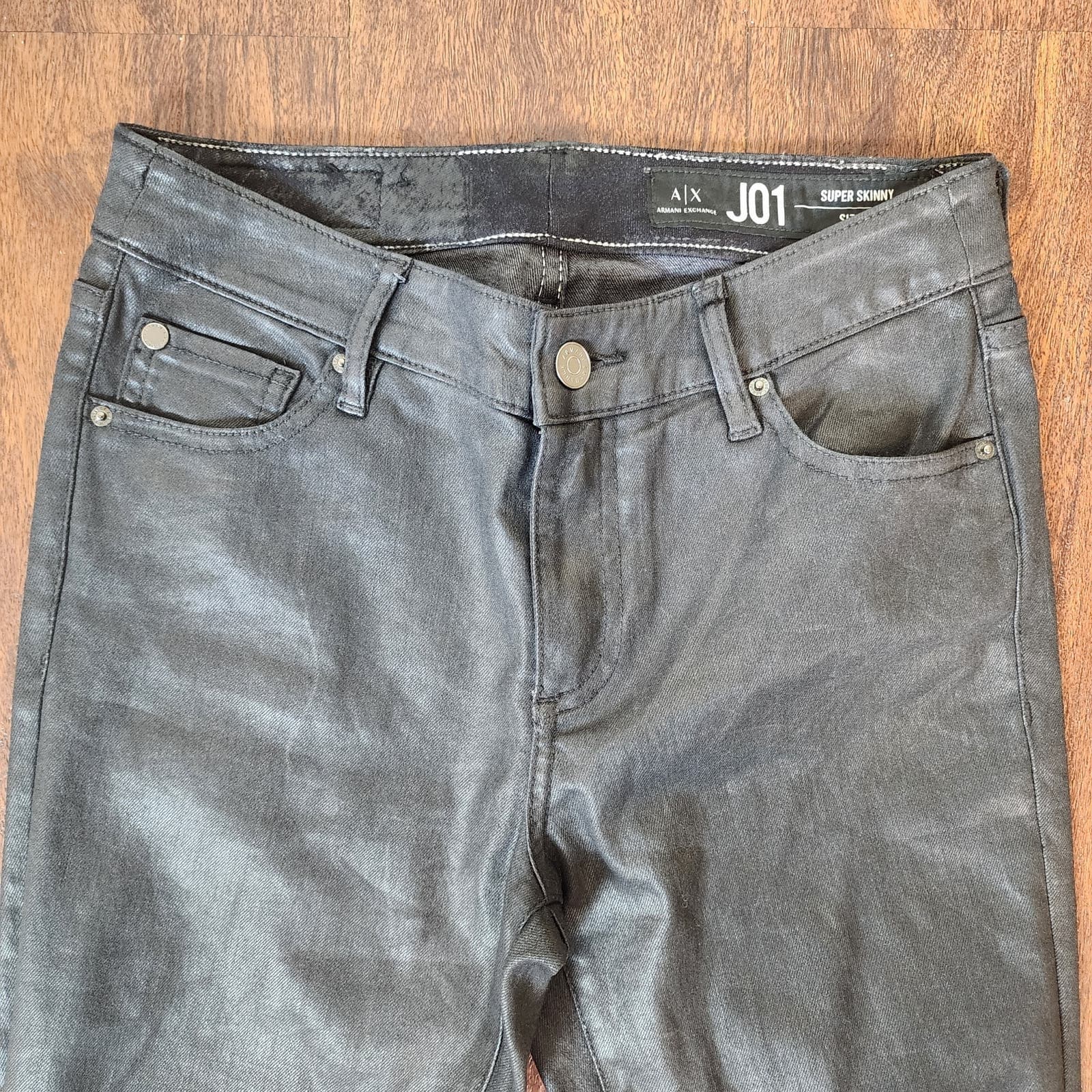 Armani Exchange J01 Mid-Rise Super Skinny Black Coated Jeans, Size 26 - Thumbnail 4