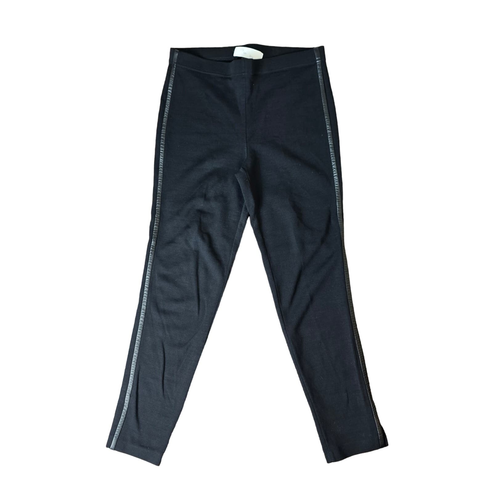 St. John Black Wool Blend Dress Pants with 100% Leather Strip Down Side, Size 8 - Thumbnail 3