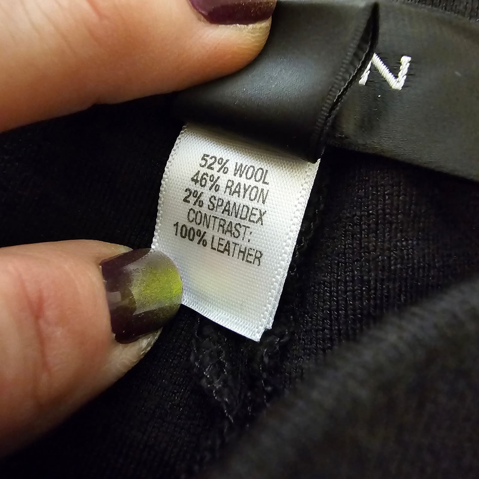 St. John Black Wool Blend Dress Pants with 100% Leather Strip Down Side, Size 8 - Thumbnail 9