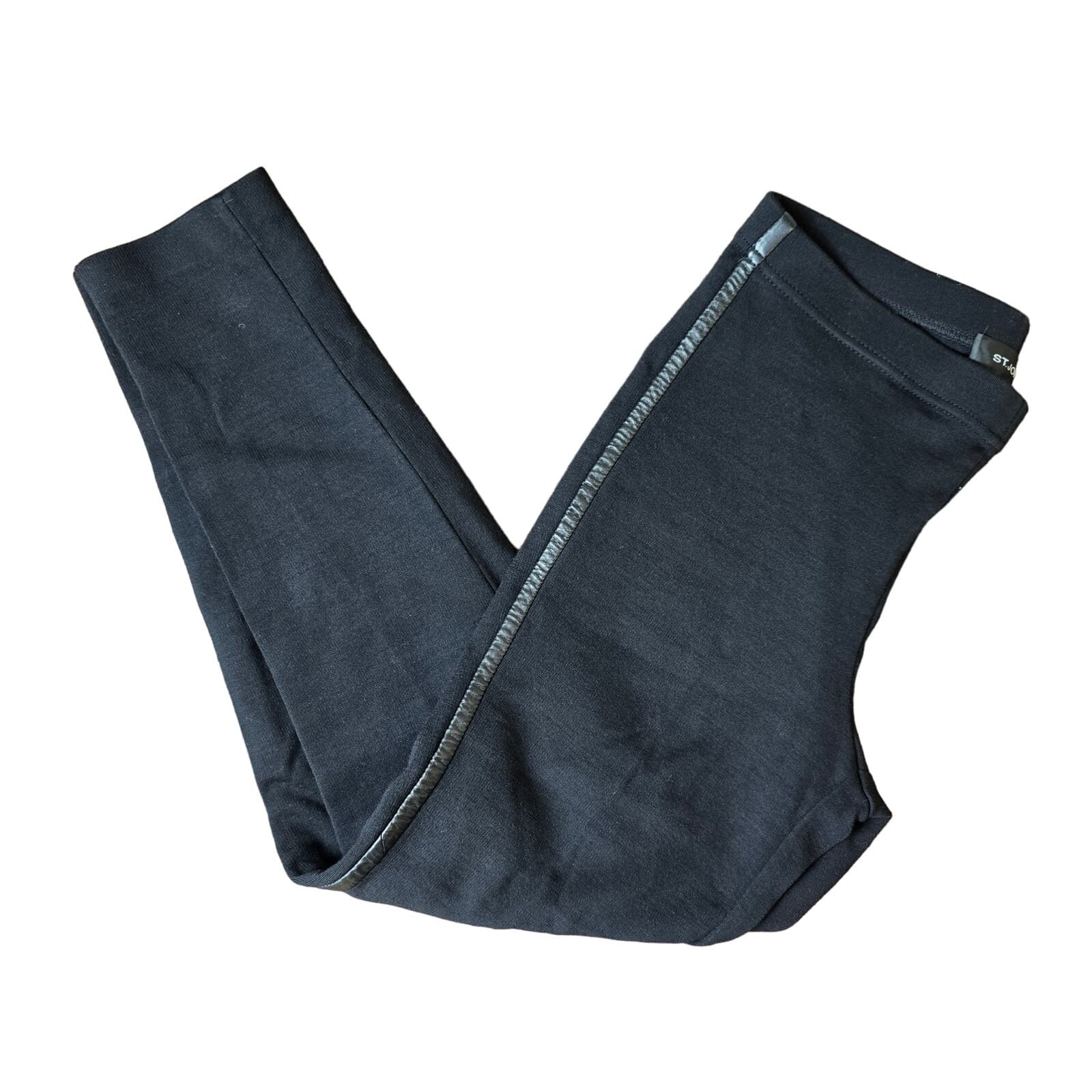 St. John Black Wool Blend Dress Pants with 100% Leather Strip Down Side, Size 8 - Thumbnail 2