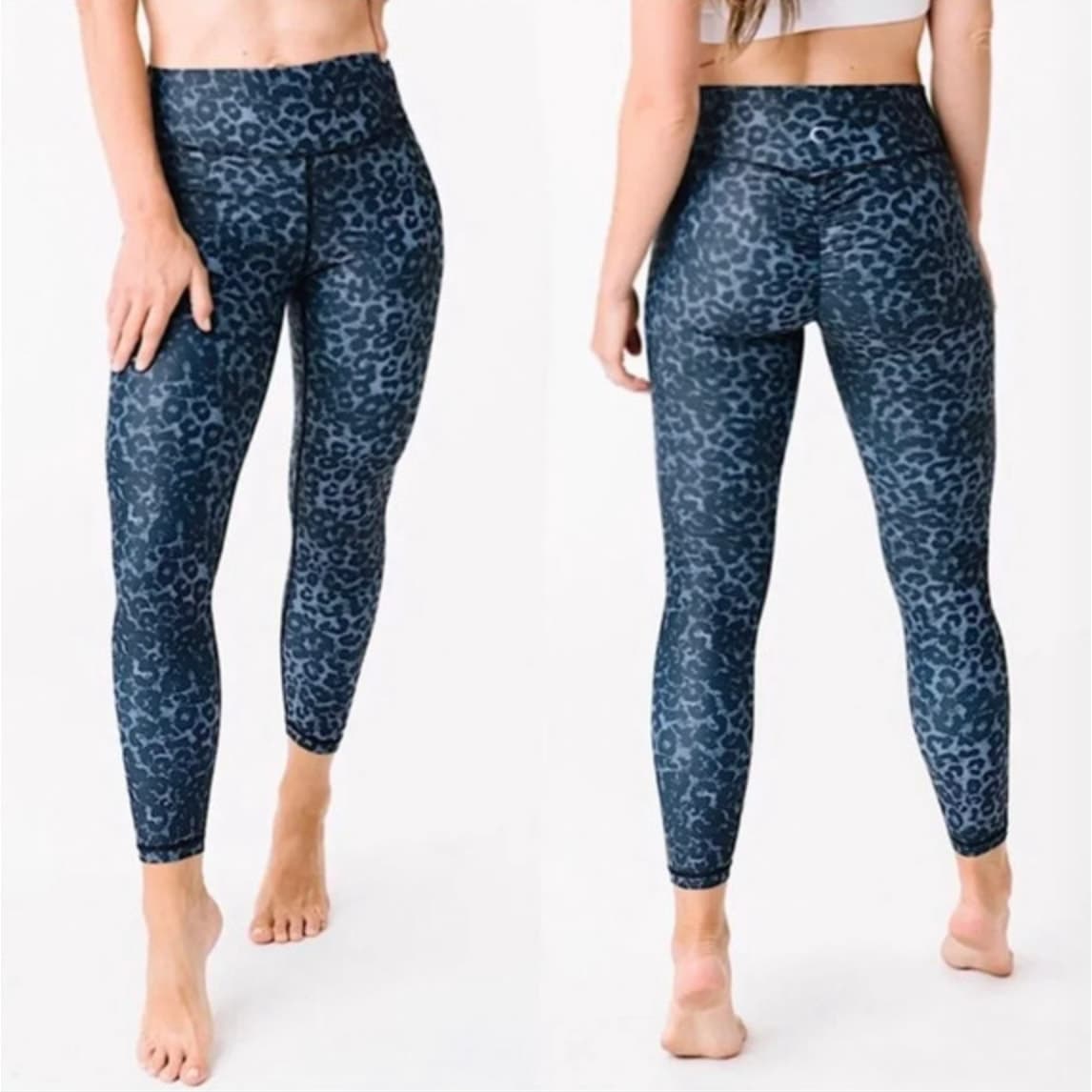 Zyia Active Light N Tight Leggings Scrunchy 7/8 High Rise Stone Leopard Blue - Image 1