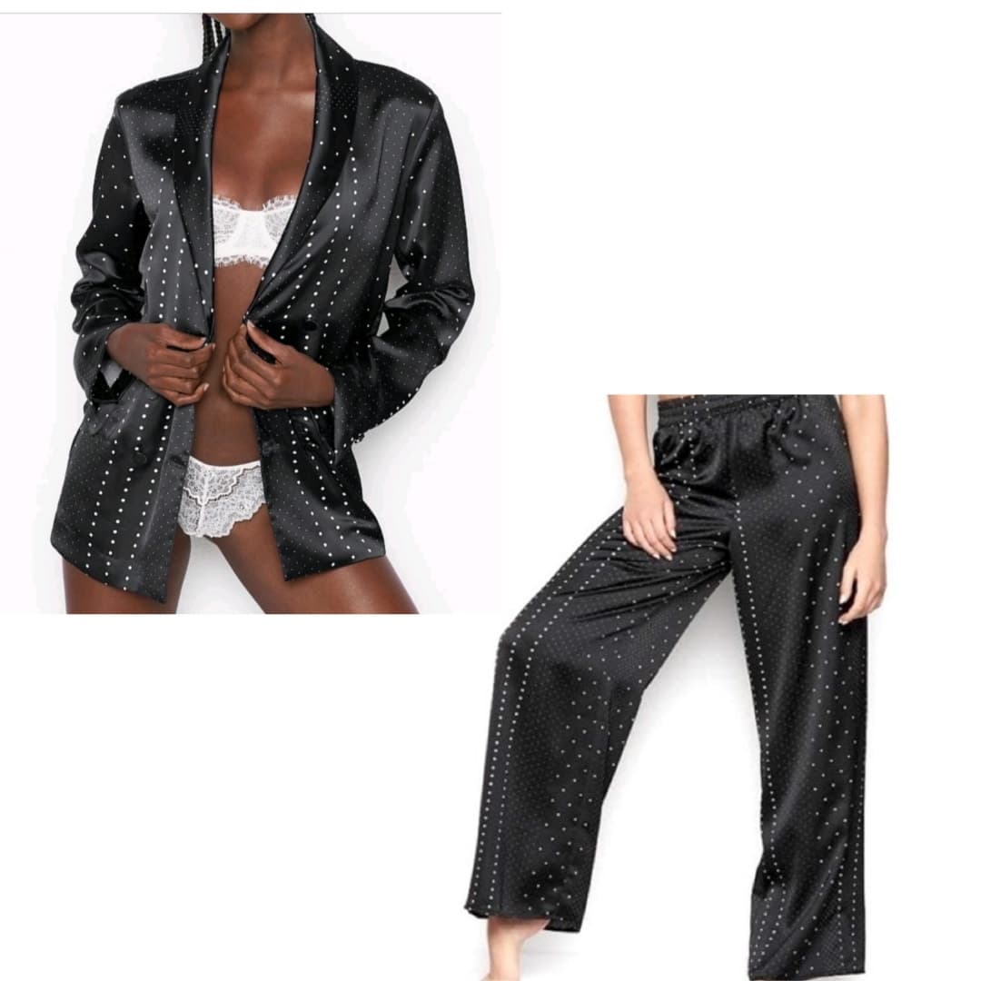 Victoria's Secret Jacquard Satin Blazer and Matching Pants Sleepwear Pajamas L - Image 1