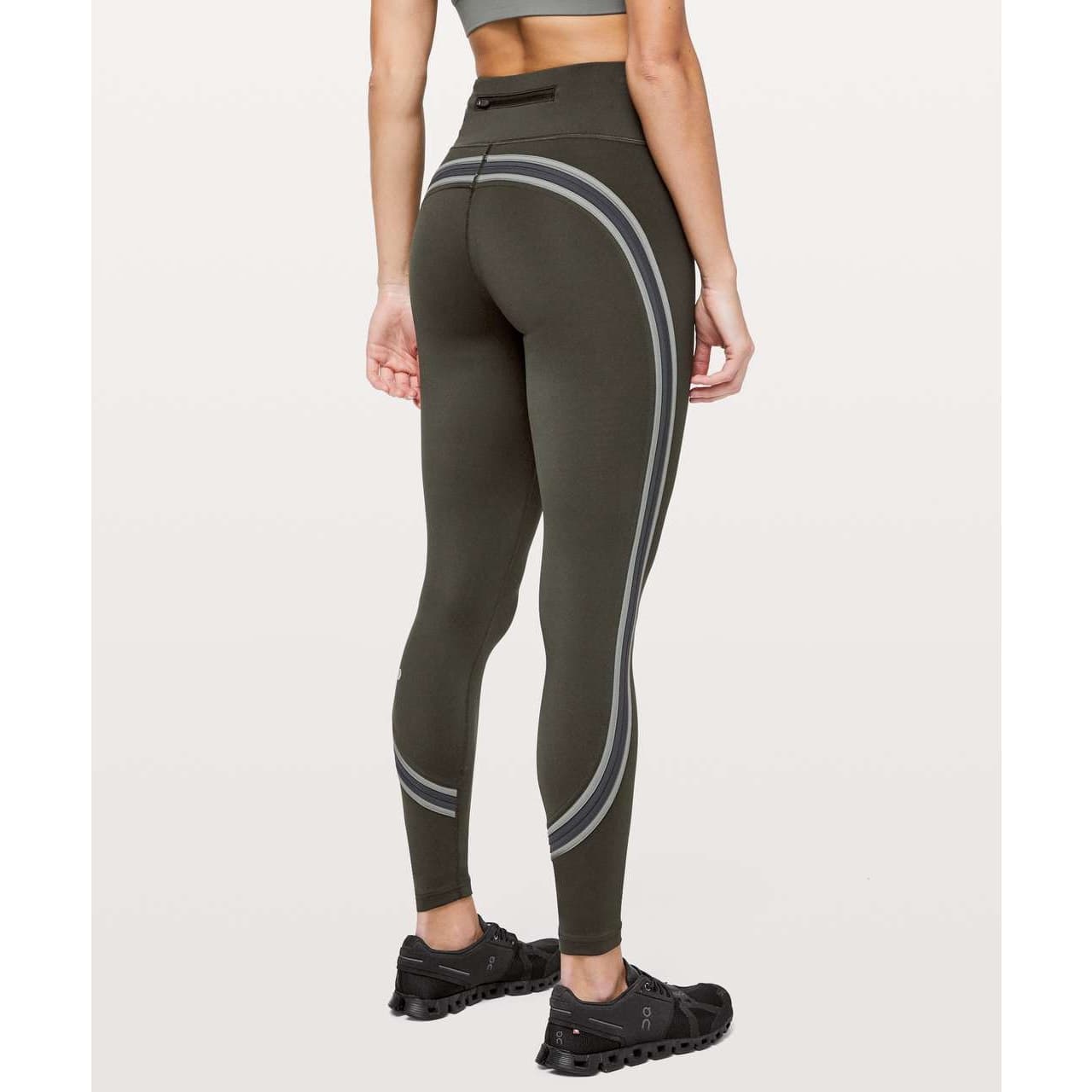 Lululemon Run Crew Tight *28" Dark Olive / Obsidian / Grey Sage, Size 6 - Image 1