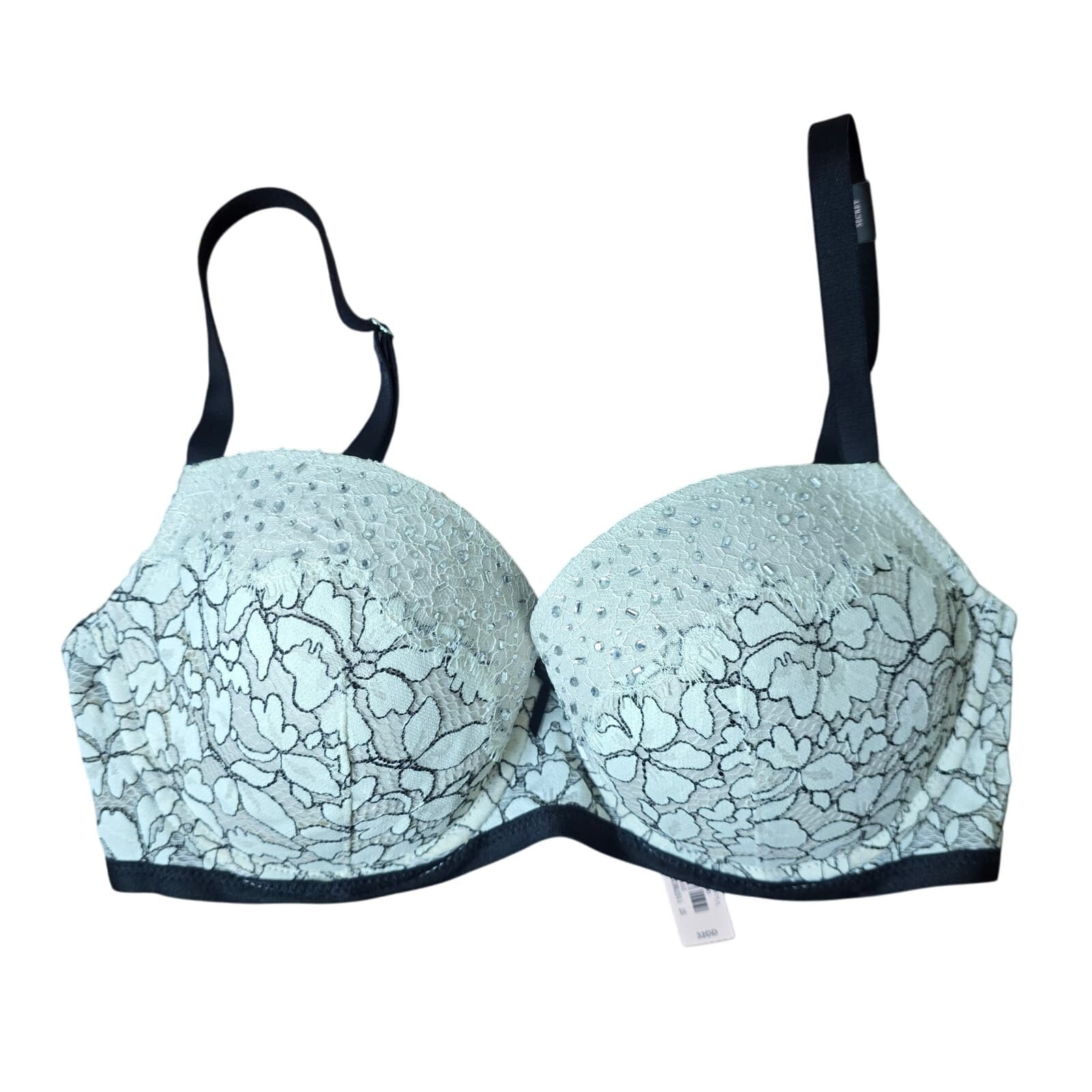 Victoria's Secret Dream Angels Lined Demi White Black Floral Lace Bra 32DD NWT - Image 1