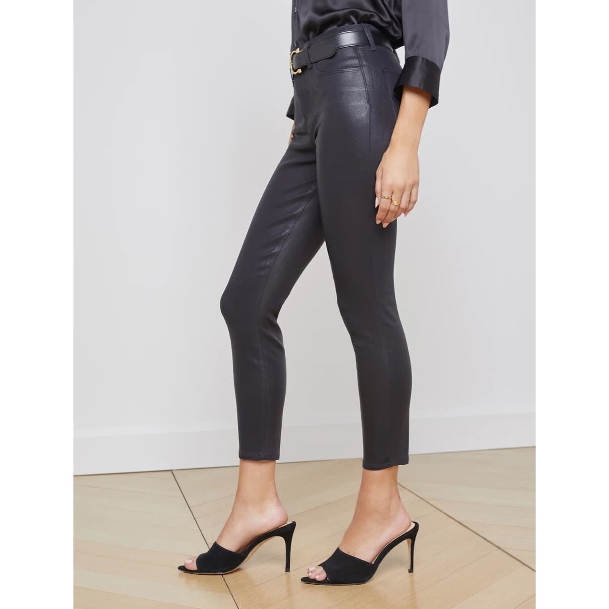 L'AGENCE Margot Black Coated High Rise Jeans, Size 24 - Thumbnail 2