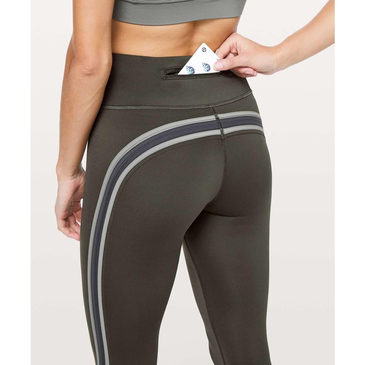 Lululemon Run Crew Tight *28" Dark Olive / Obsidian / Grey Sage, Size 6 - Thumbnail 4