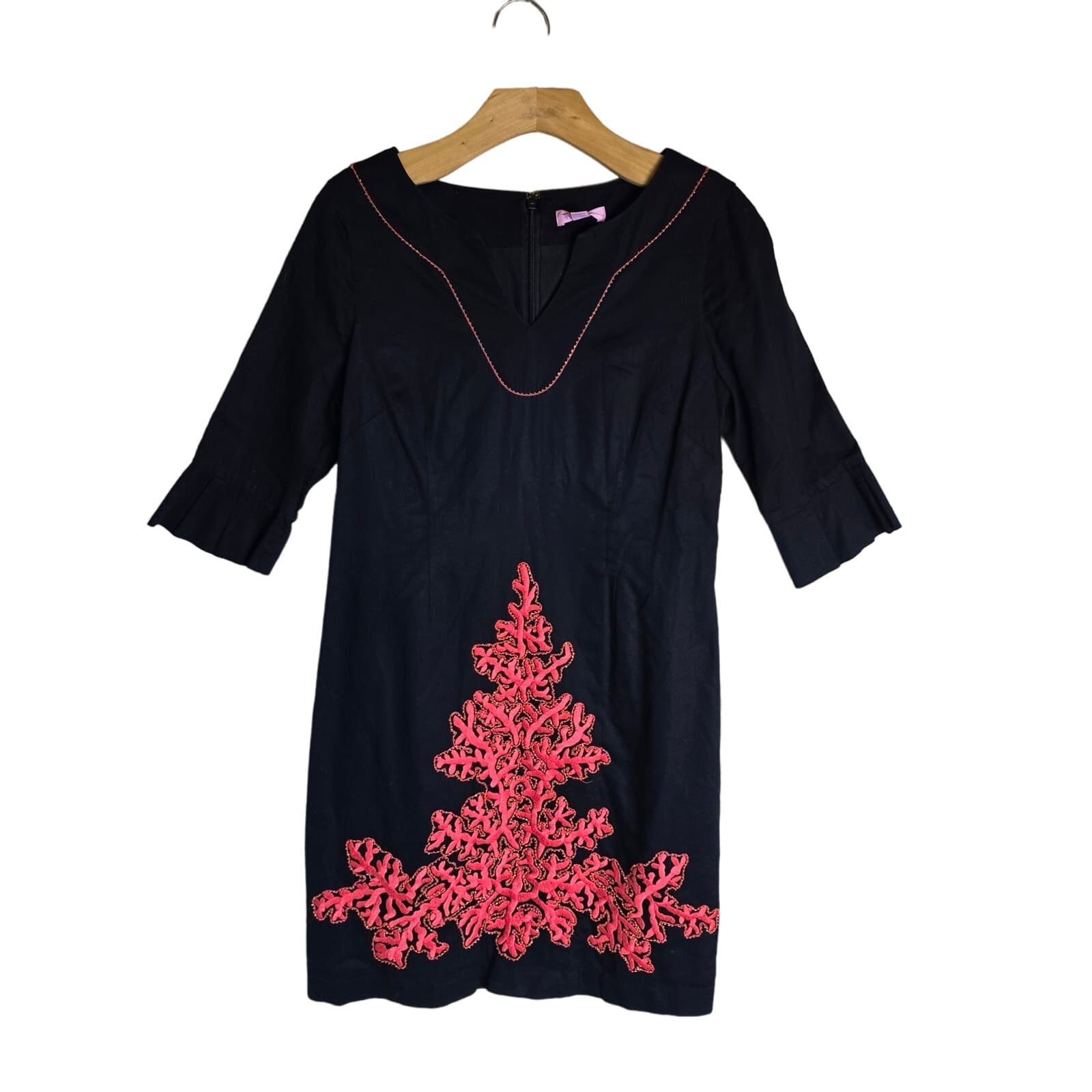 Lilly Pulitzer Black Shailene Coral Embroidered & Beaded 3/4 Sleeve Tunic Dress - Image 1