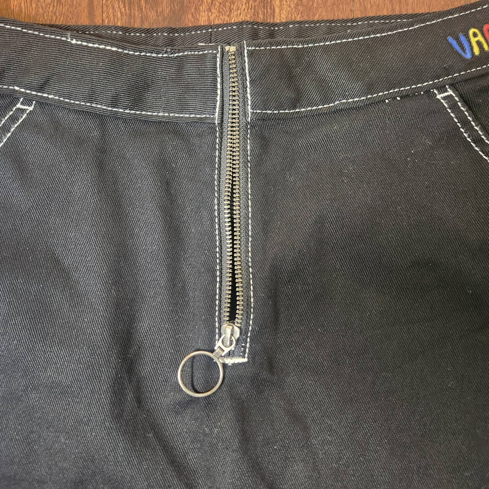 VANS Black Y2K Skirt with Contrast Stitching Patches Front Zipper, Small - Thumbnail 2