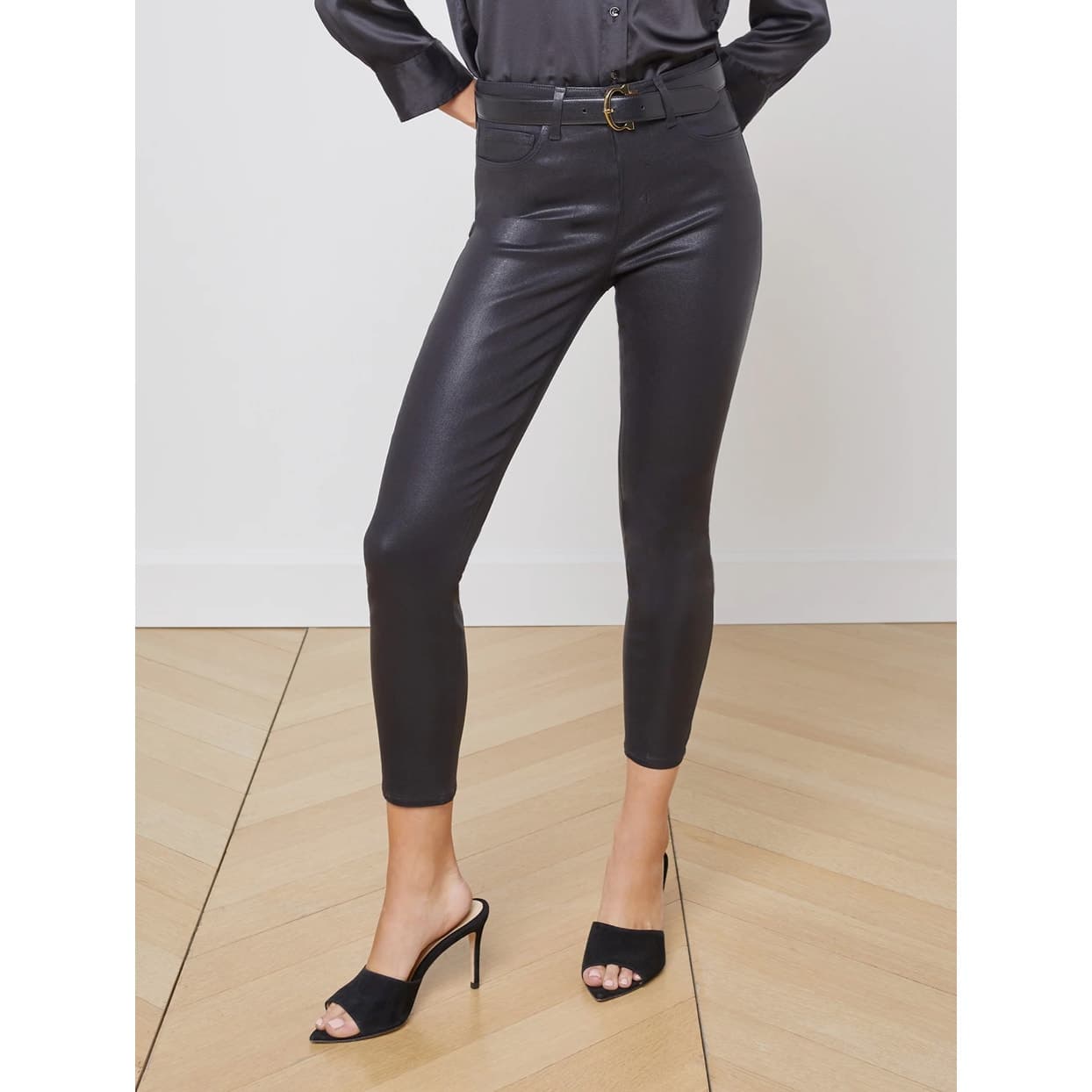 L'AGENCE Margot Black Coated High Rise Jeans, Size 24 - Thumbnail 3