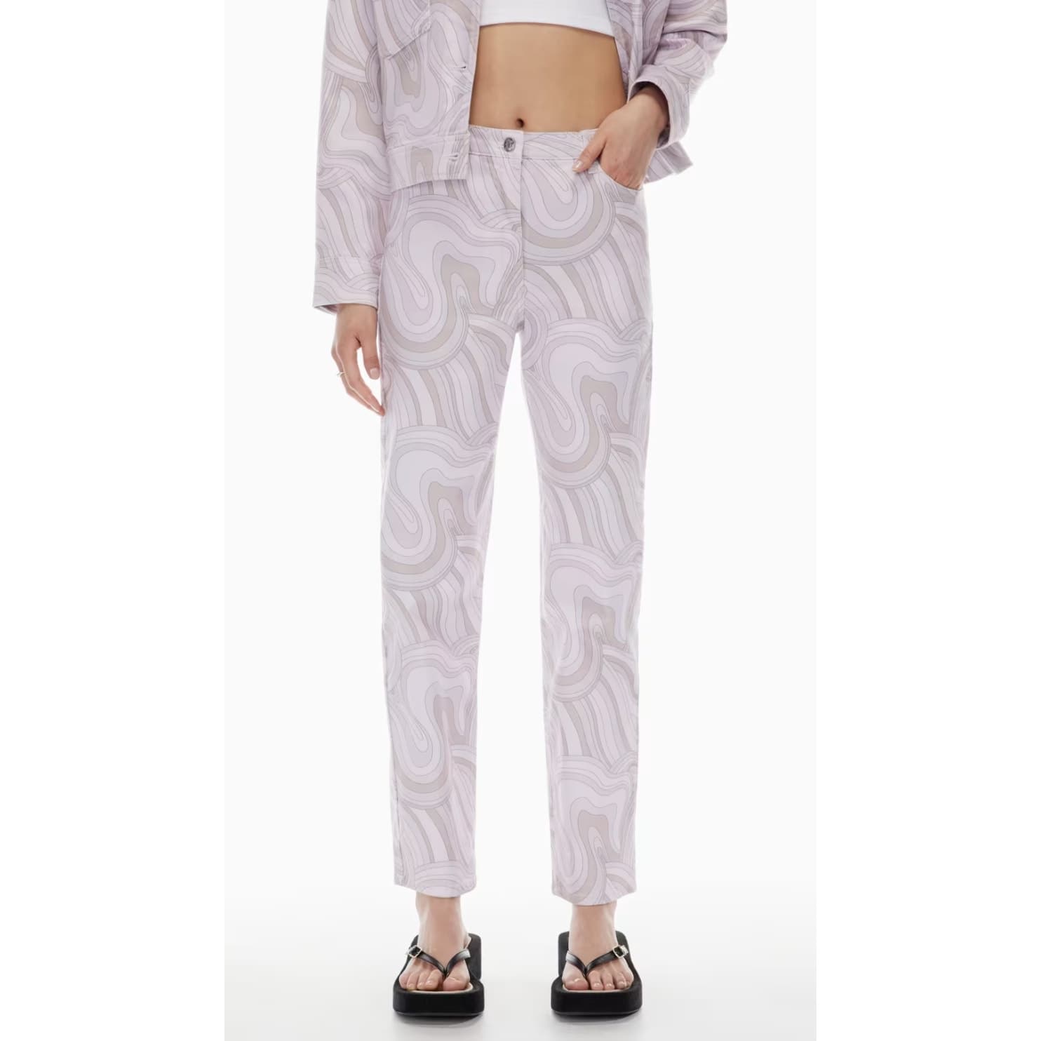 Aritzia Wilfred Free Vera Pant - High Waisted Swirl Print Twill Pants, Size 2 - Thumbnail 2