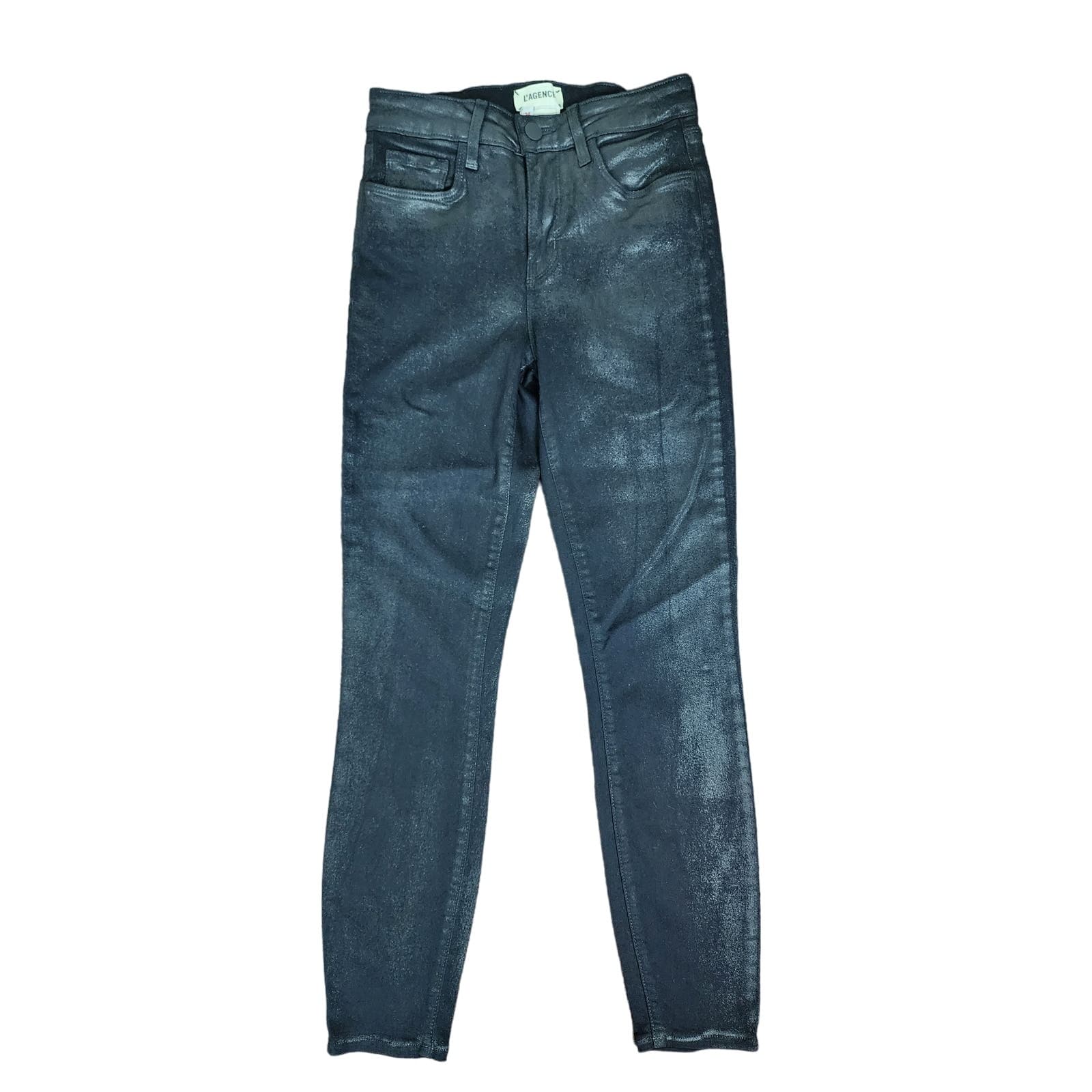 L'AGENCE Margot Black Coated High Rise Jeans, Size 24 - Thumbnail 6