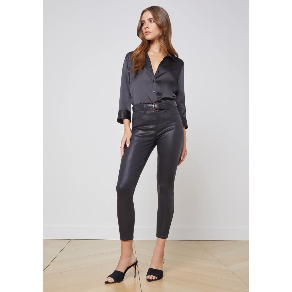 L'AGENCE Margot Black Coated High Rise Jeans, Size 24 - Image 1