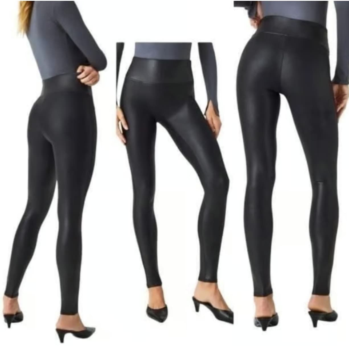 SPANX Faux Leather Leather-Like Vegan Leather Leggings, Small - Image 1