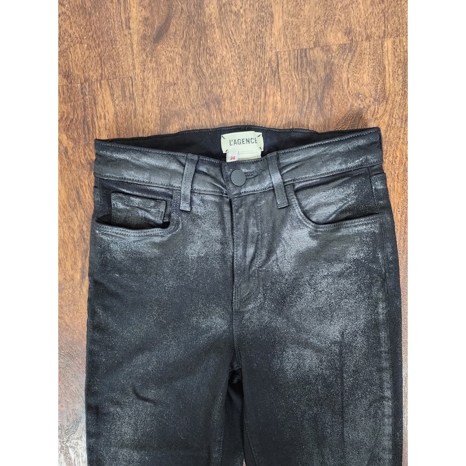 L'AGENCE Margot Black Coated High Rise Jeans, Size 24 - Thumbnail 8