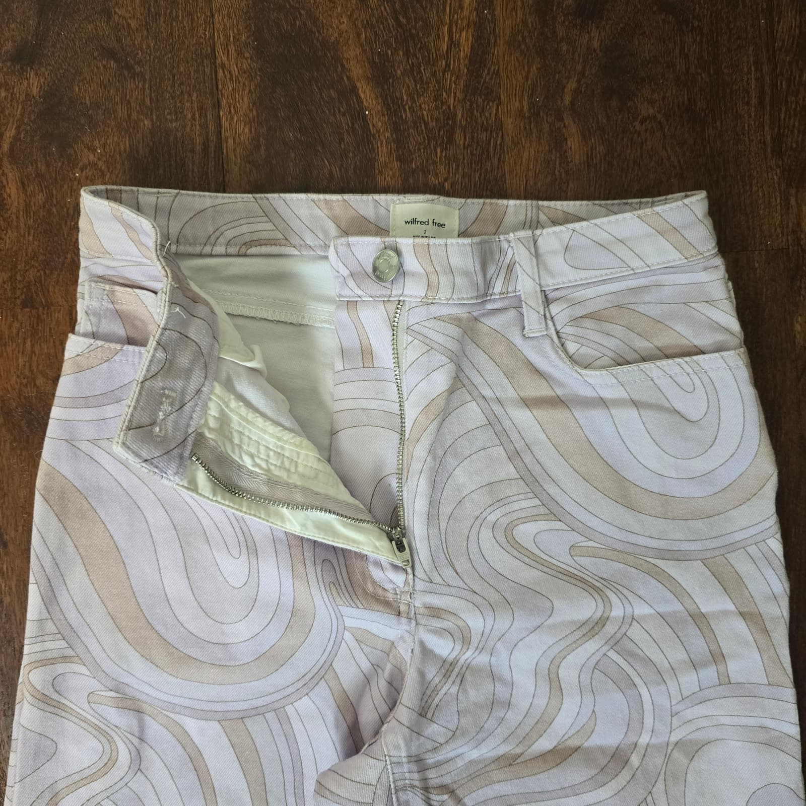 Aritzia Wilfred Free Vera Pant - High Waisted Swirl Print Twill Pants, Size 2 - Thumbnail 6