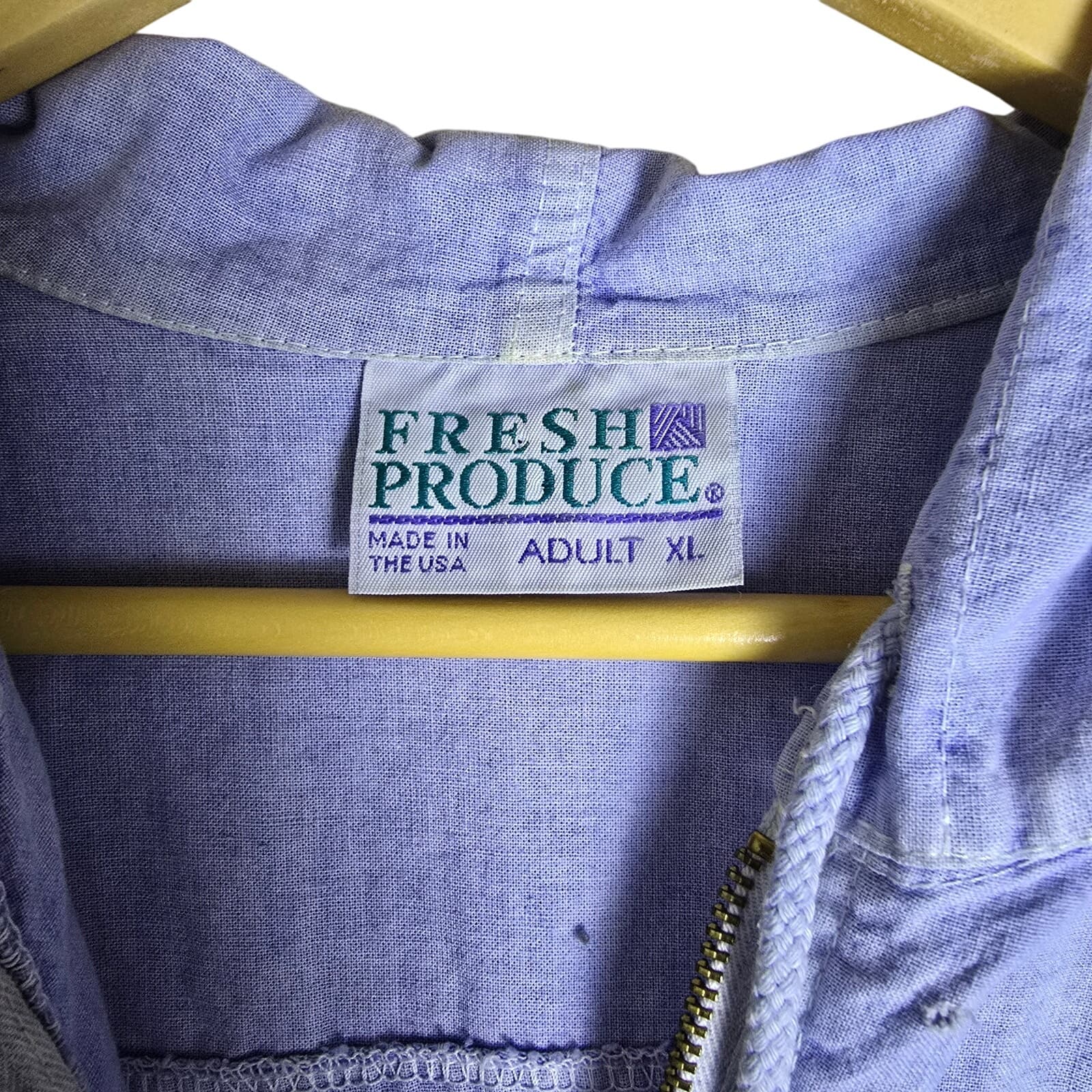 VINTAGE Fresh Produce 100% Cotton Full Zip Lightwetight Hooded Jacket XL - Thumbnail 7