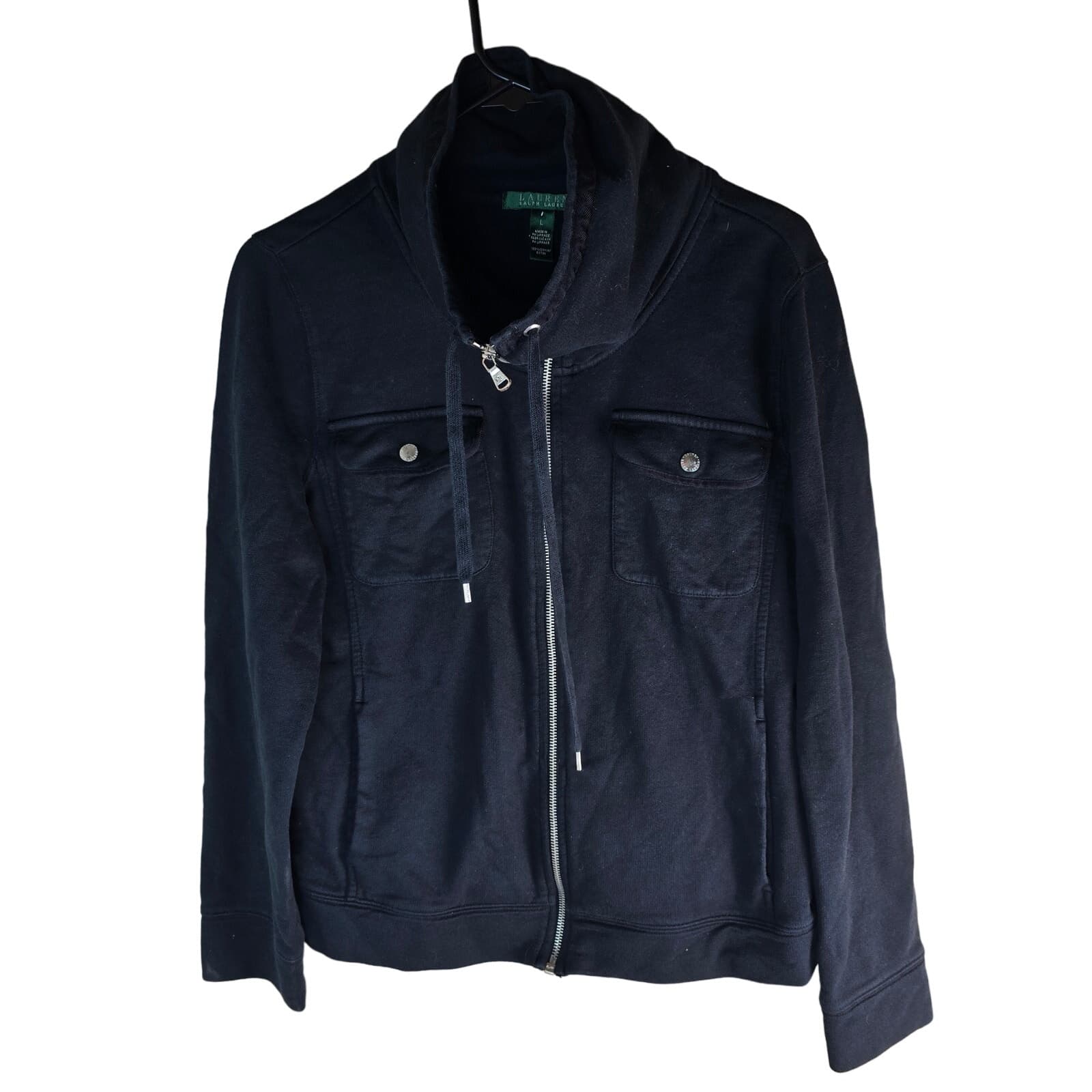 Lauren Ralph Lauren Black Full Zip Cowl Neck Lightweight Jacket, Black, Large - Image 1