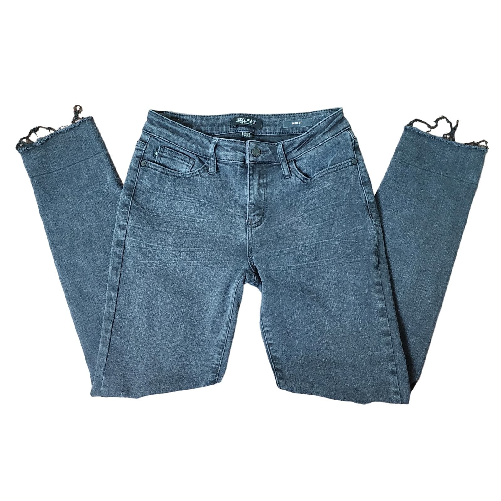 Judy Blue Black, Mid-Rise Destroyed Slim Fit Raw Hem Jeans, Size 3/26 JB88137 - Thumbnail 2