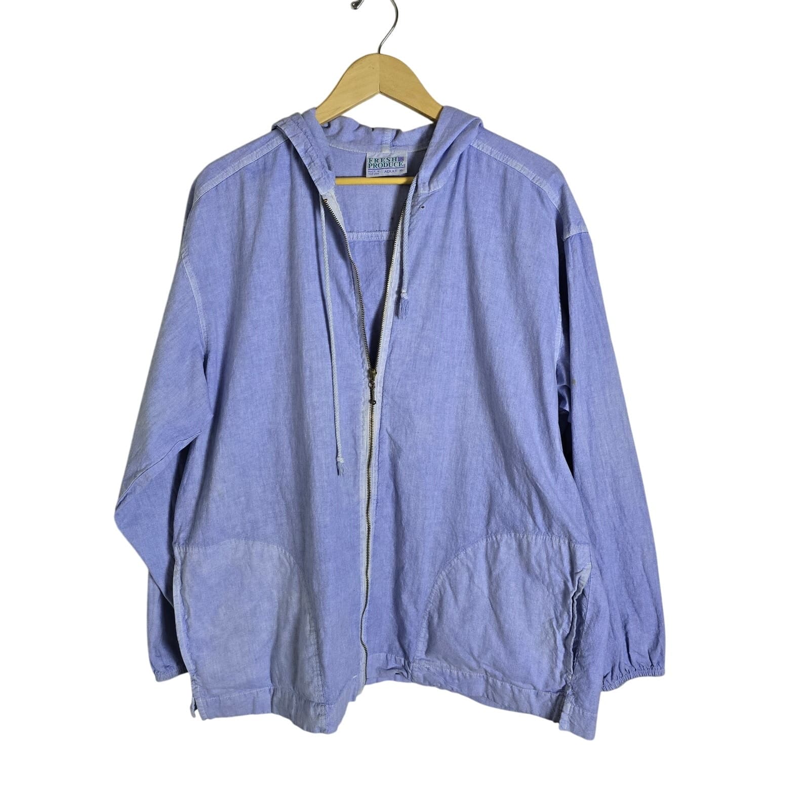 VINTAGE Fresh Produce 100% Cotton Full Zip Lightwetight Hooded Jacket XL - Image 1