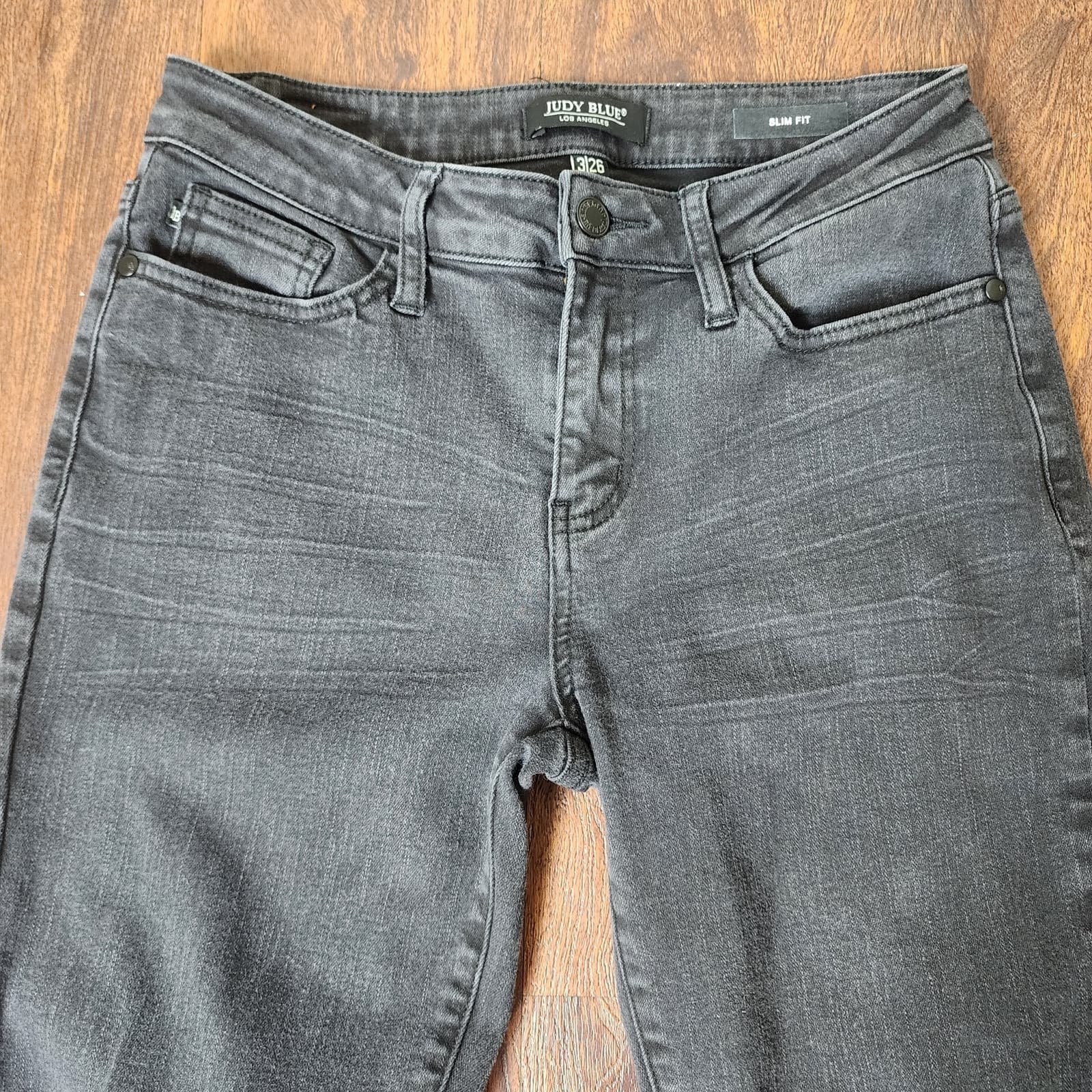 Judy Blue Black, Mid-Rise Destroyed Slim Fit Raw Hem Jeans, Size 3/26 JB88137 - Thumbnail 6