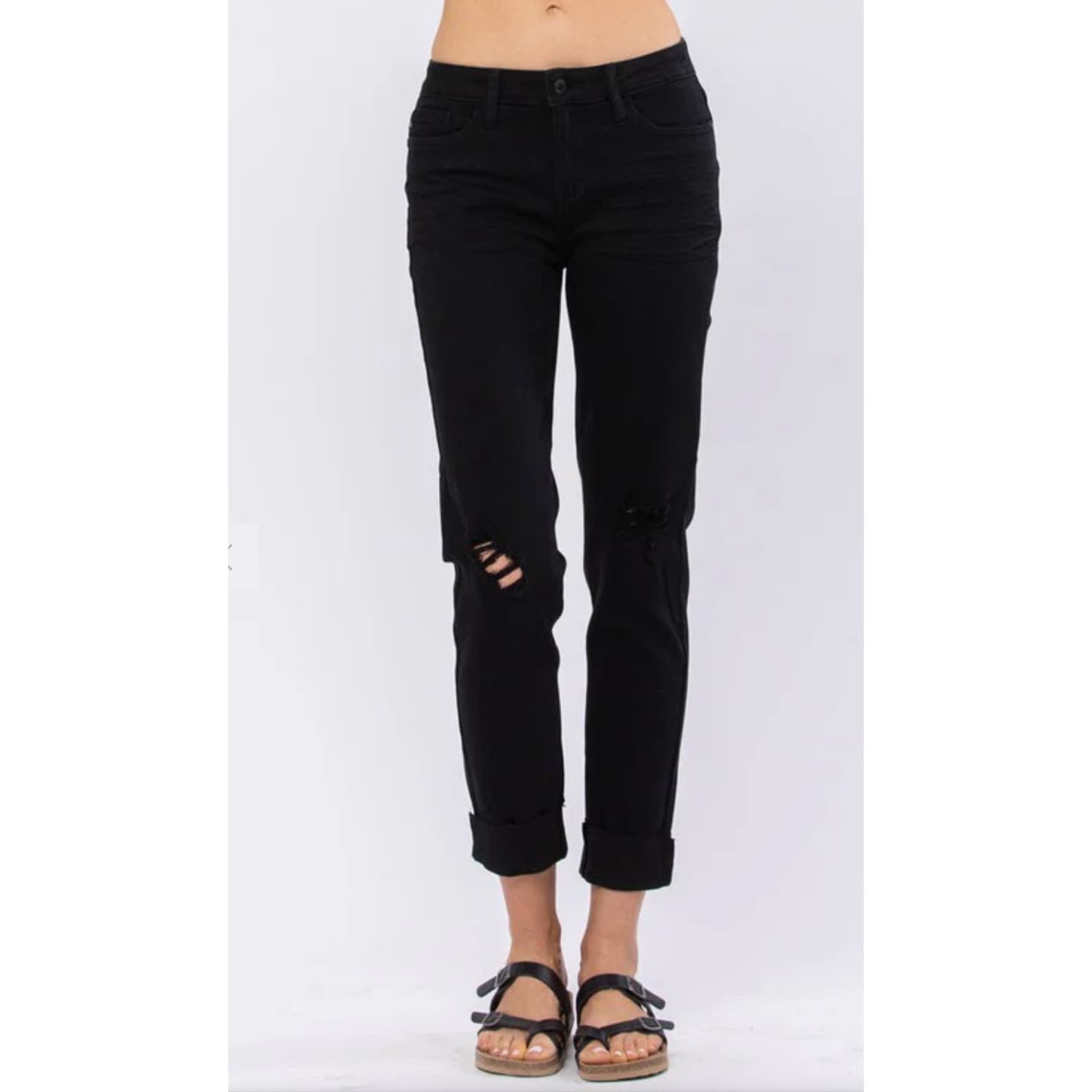 Judy Blue Black, Mid-Rise Destroyed Slim Fit Raw Hem Jeans, Size 3/26 JB88137 - Thumbnail 4