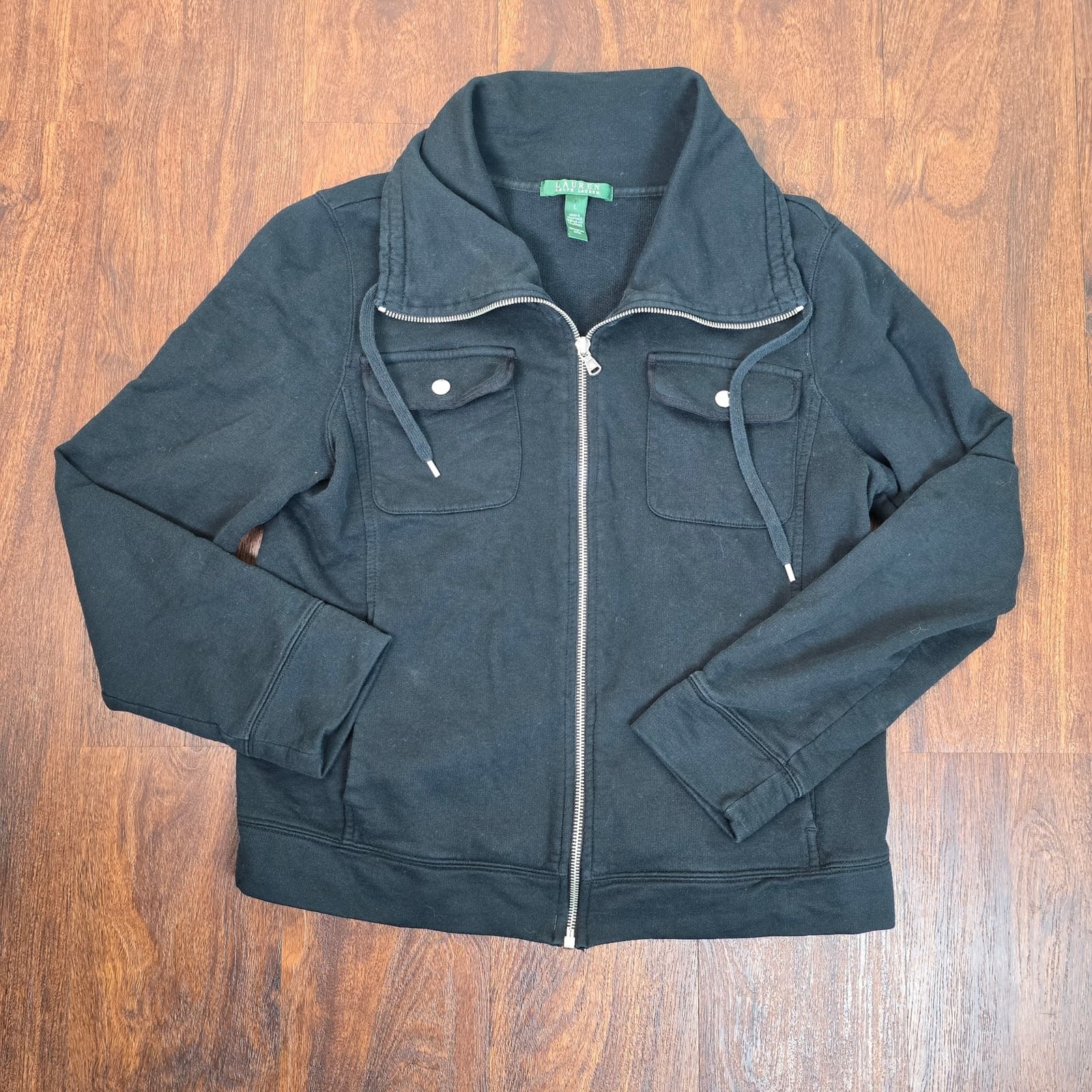 Lauren Ralph Lauren Black Full Zip Cowl Neck Lightweight Jacket, Black, Large - Thumbnail 2