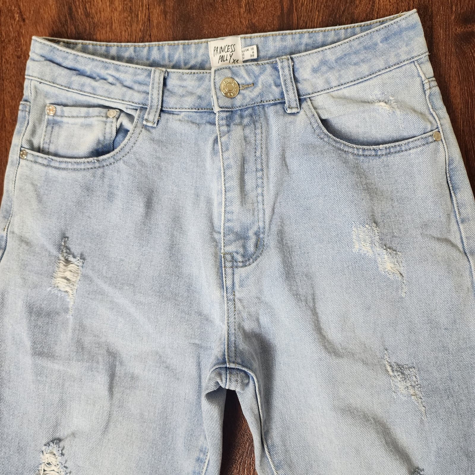 Princess Polly Light Wash Rolled Cuff Destroyed Boyfriend Cut Jeans, Size 6 - Thumbnail 4