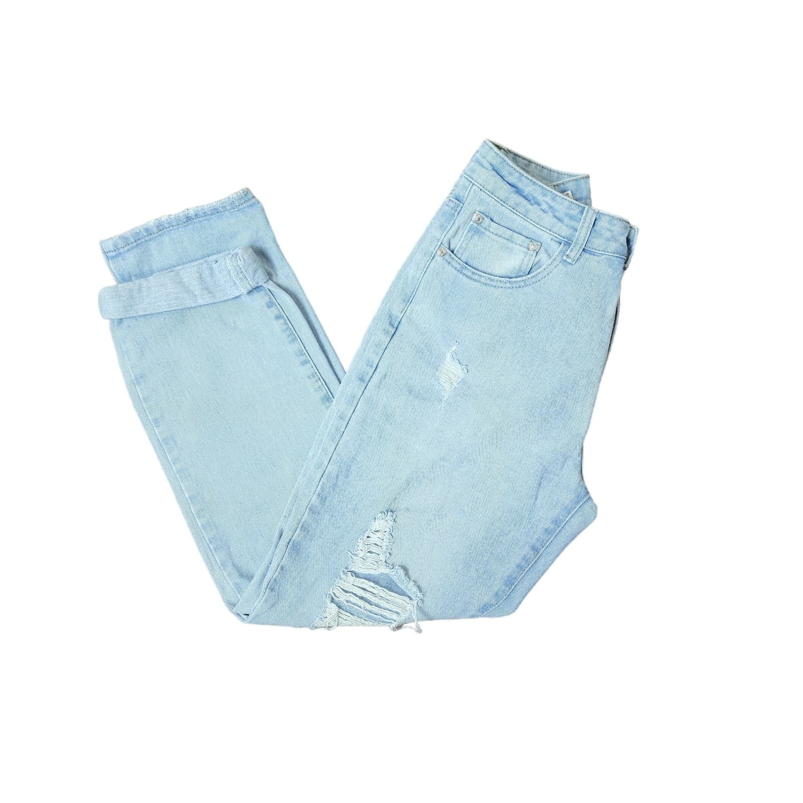 Princess Polly Light Wash Rolled Cuff Destroyed Boyfriend Cut Jeans, Size 6 - Thumbnail 3