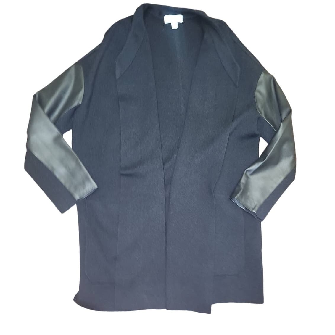 The White Company White Label Black Drapy Wool Cardigan 100% Leather Trim, 8 - Thumbnail 8