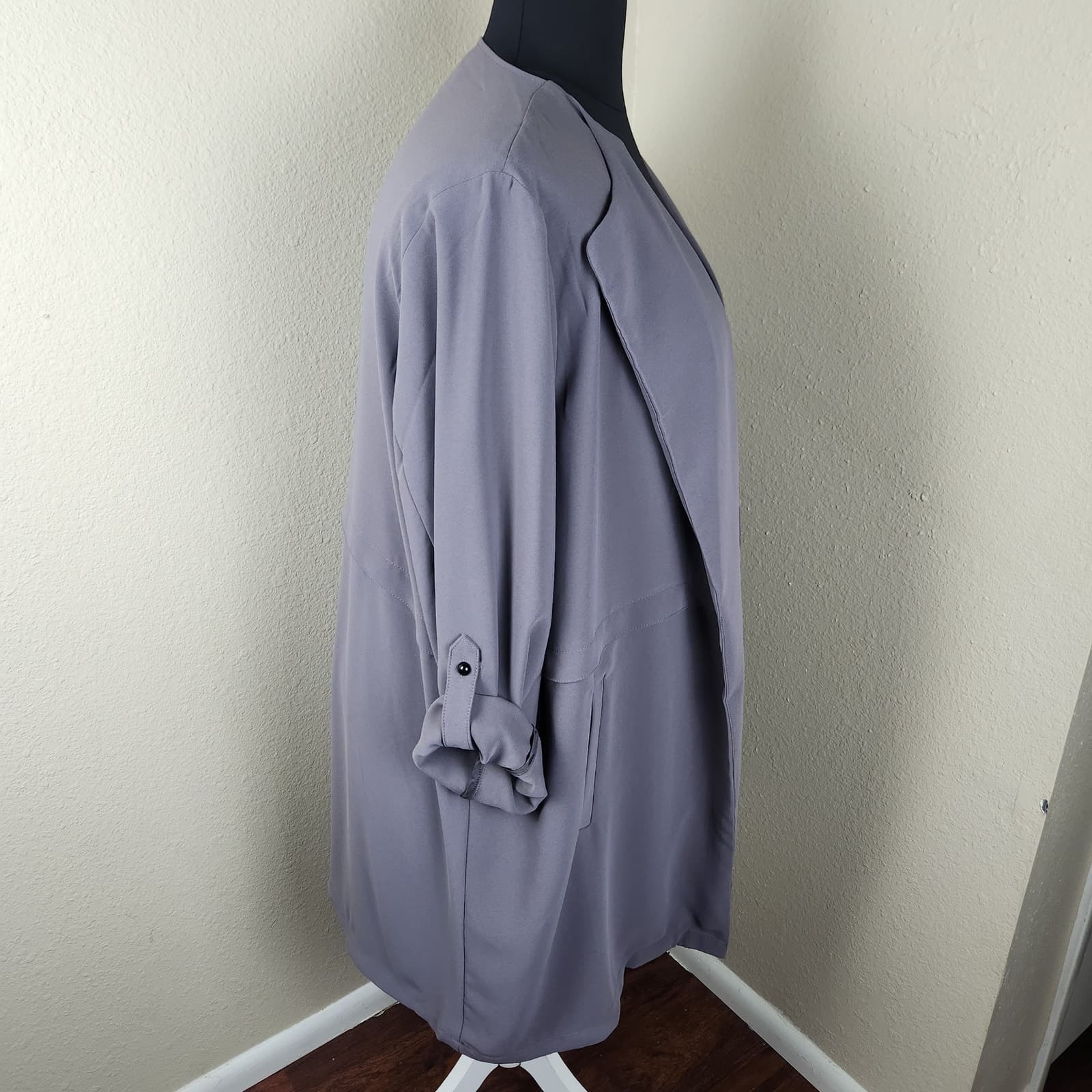 Philosophy Longline Open Front Jacket Lightweight Blazer Roll Up Sleeves 2X - Thumbnail 3