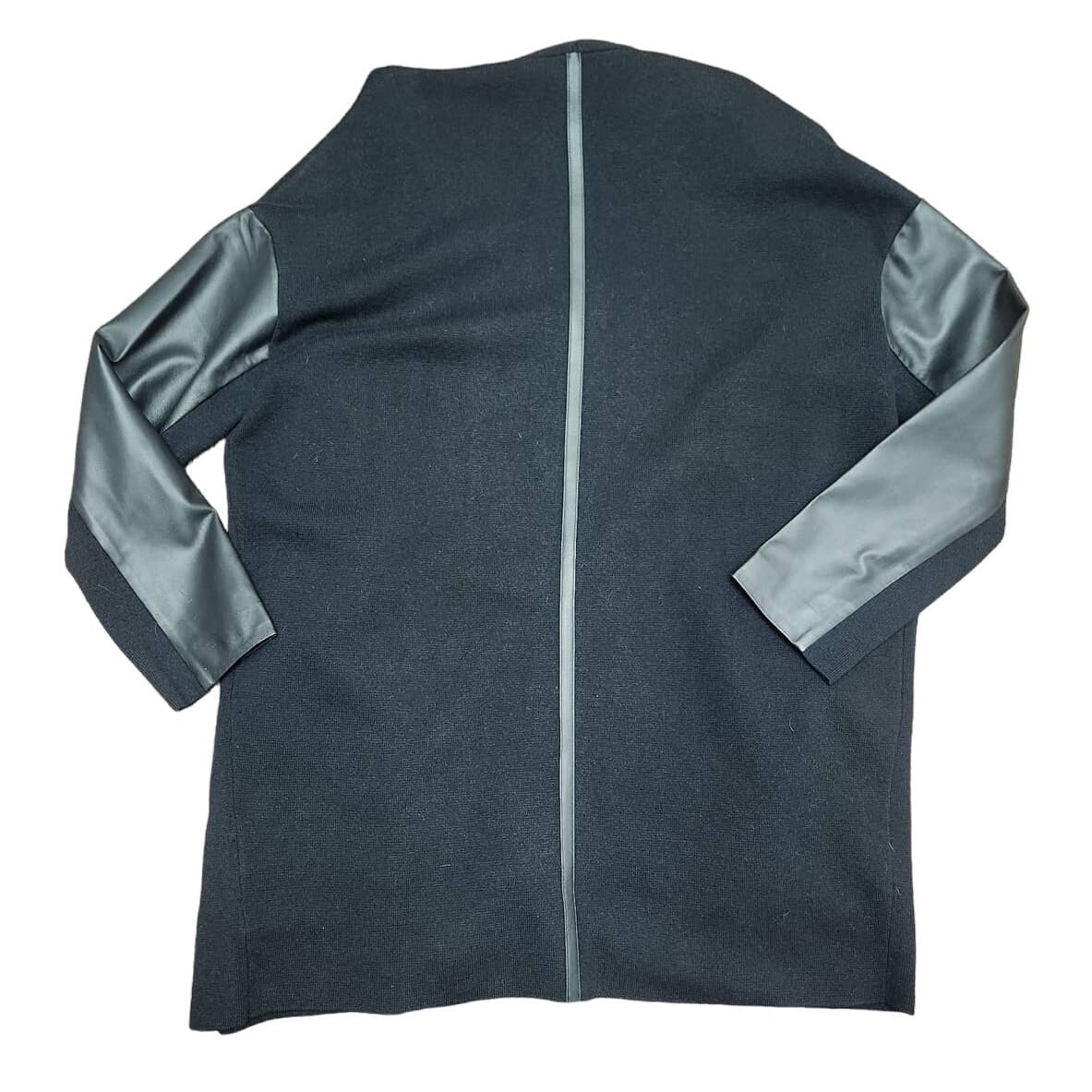 The White Company White Label Black Drapy Wool Cardigan 100% Leather Trim, 8 - Thumbnail 9