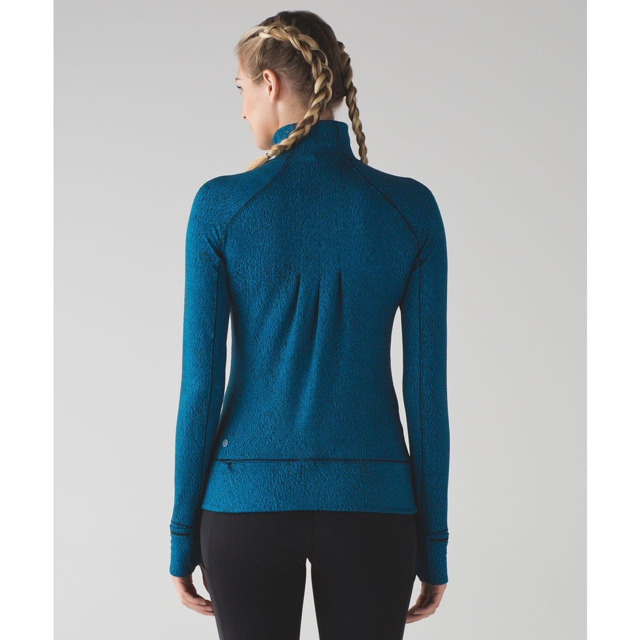 Lululemon Rush Hour 1/2 Zip Running Luon Spray Jacquard Shocking Blue Black - Thumbnail 2