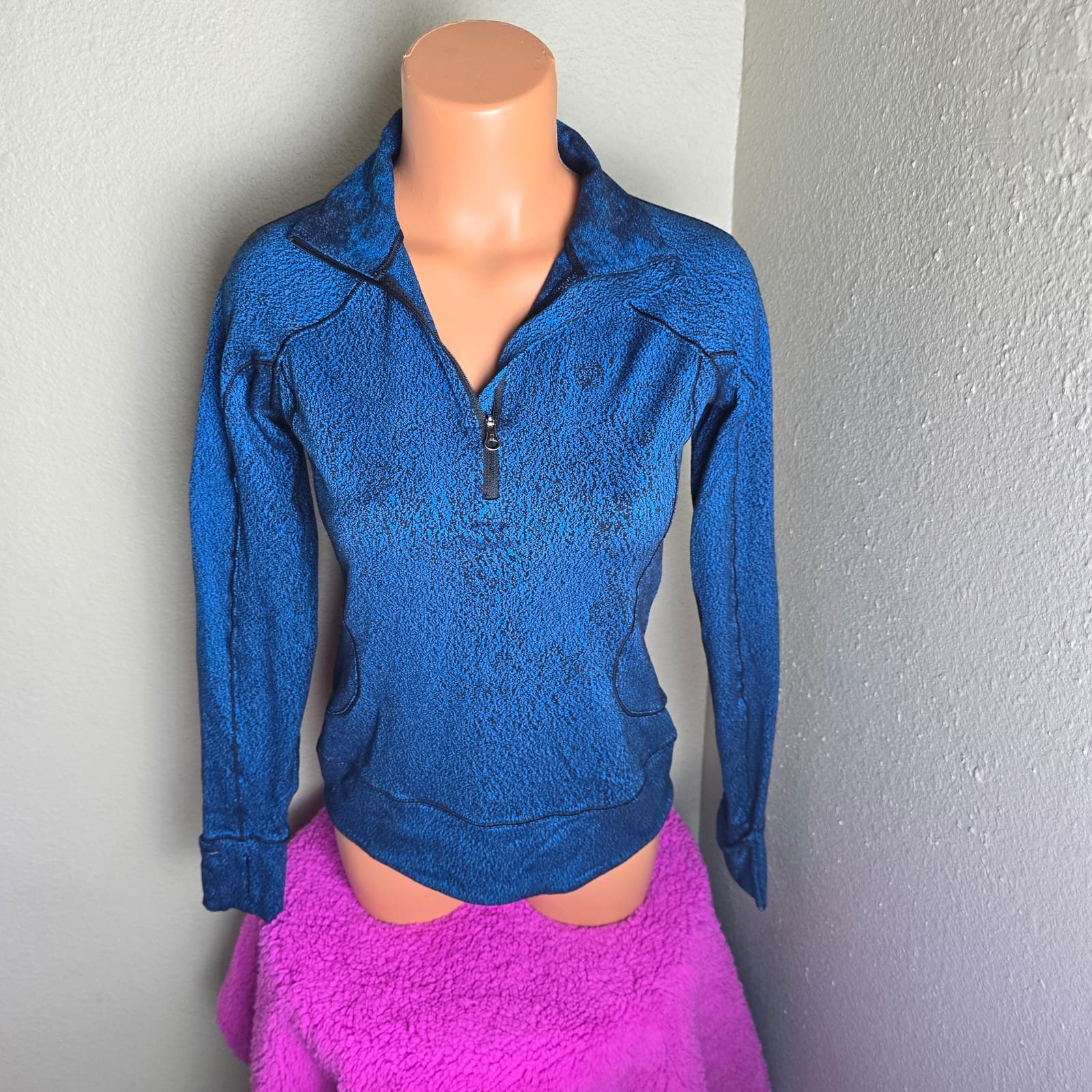 Lululemon Rush Hour 1/2 Zip Running Luon Spray Jacquard Shocking Blue Black - Thumbnail 5