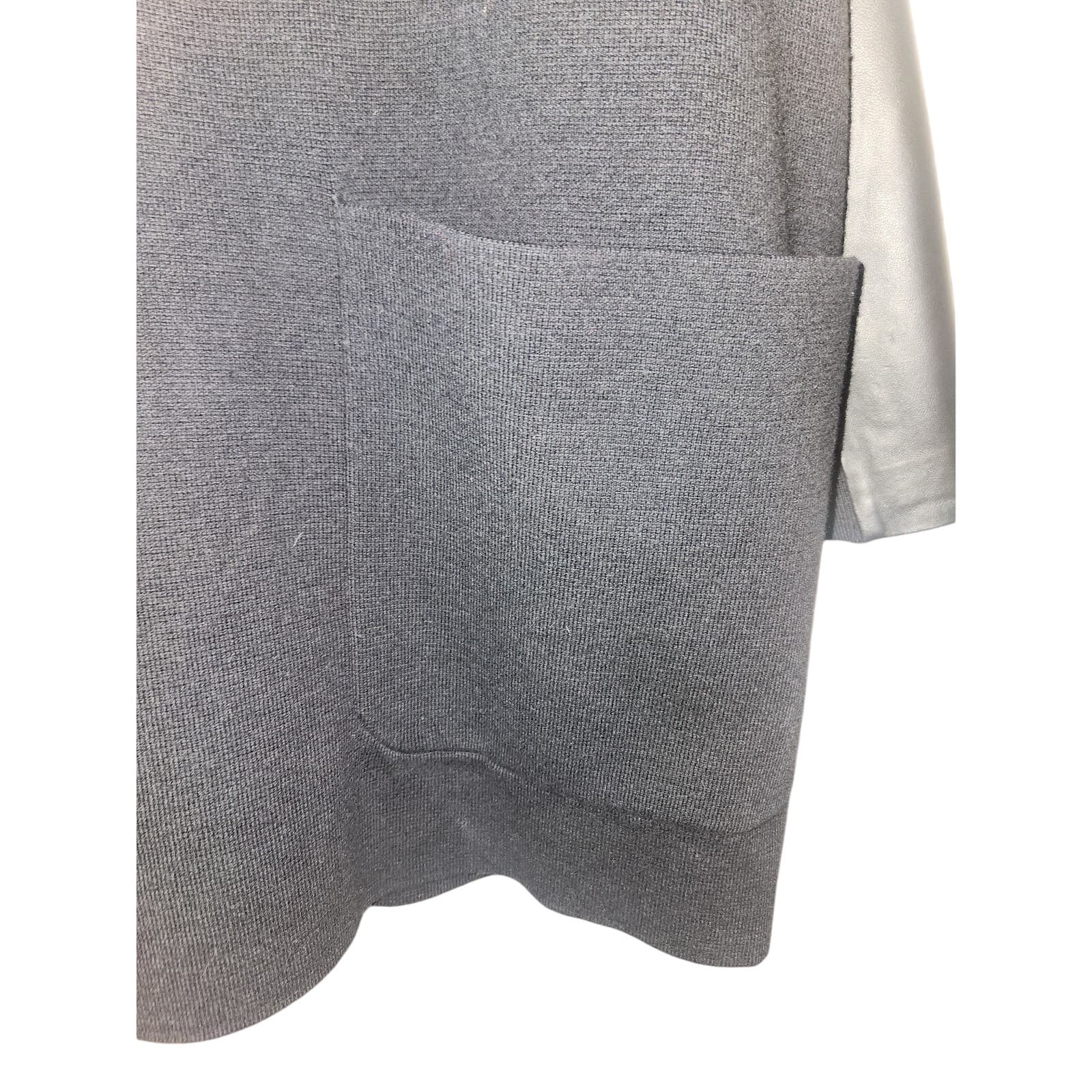 The White Company White Label Black Drapy Wool Cardigan 100% Leather Trim, 8 - Thumbnail 5