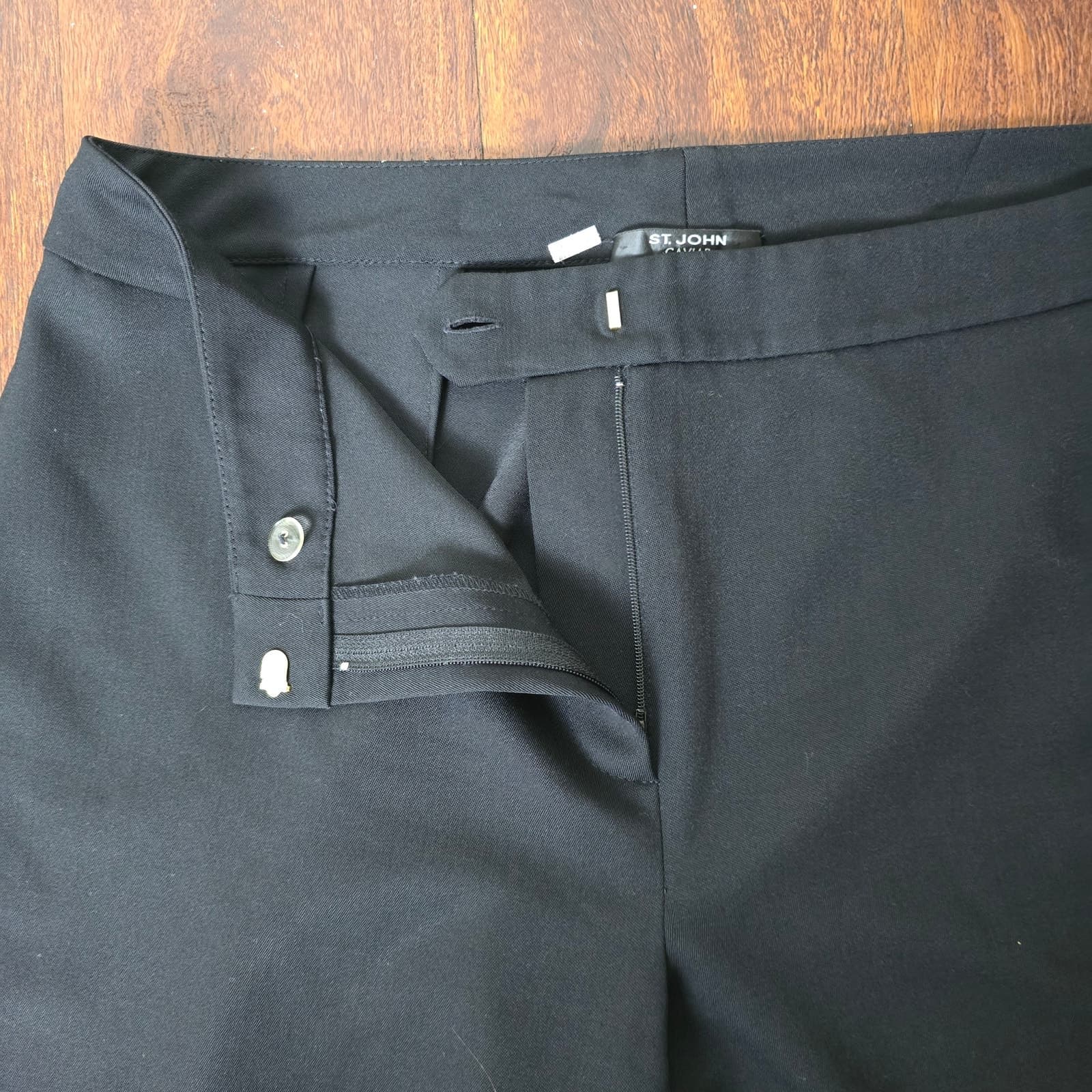 St. John Caviar Wide Leg Black Dress Pants - Size 10 - Thumbnail 4