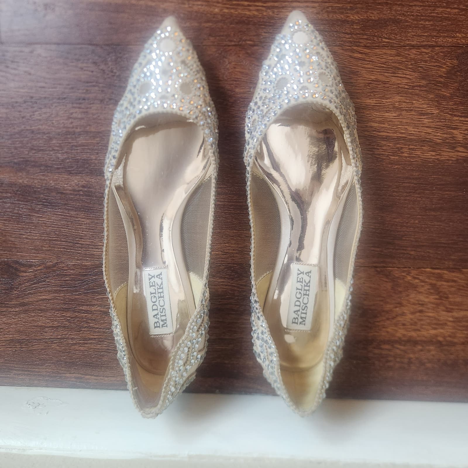 BHLDN Badgley Mischka Gigi Ballet Slippers Bridal Sparkly Pointed Toe, Size 5 - Thumbnail 5
