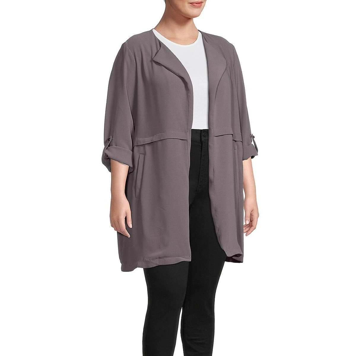 Philosophy Longline Open Front Jacket Lightweight Blazer Roll Up Sleeves 2X - Thumbnail 10