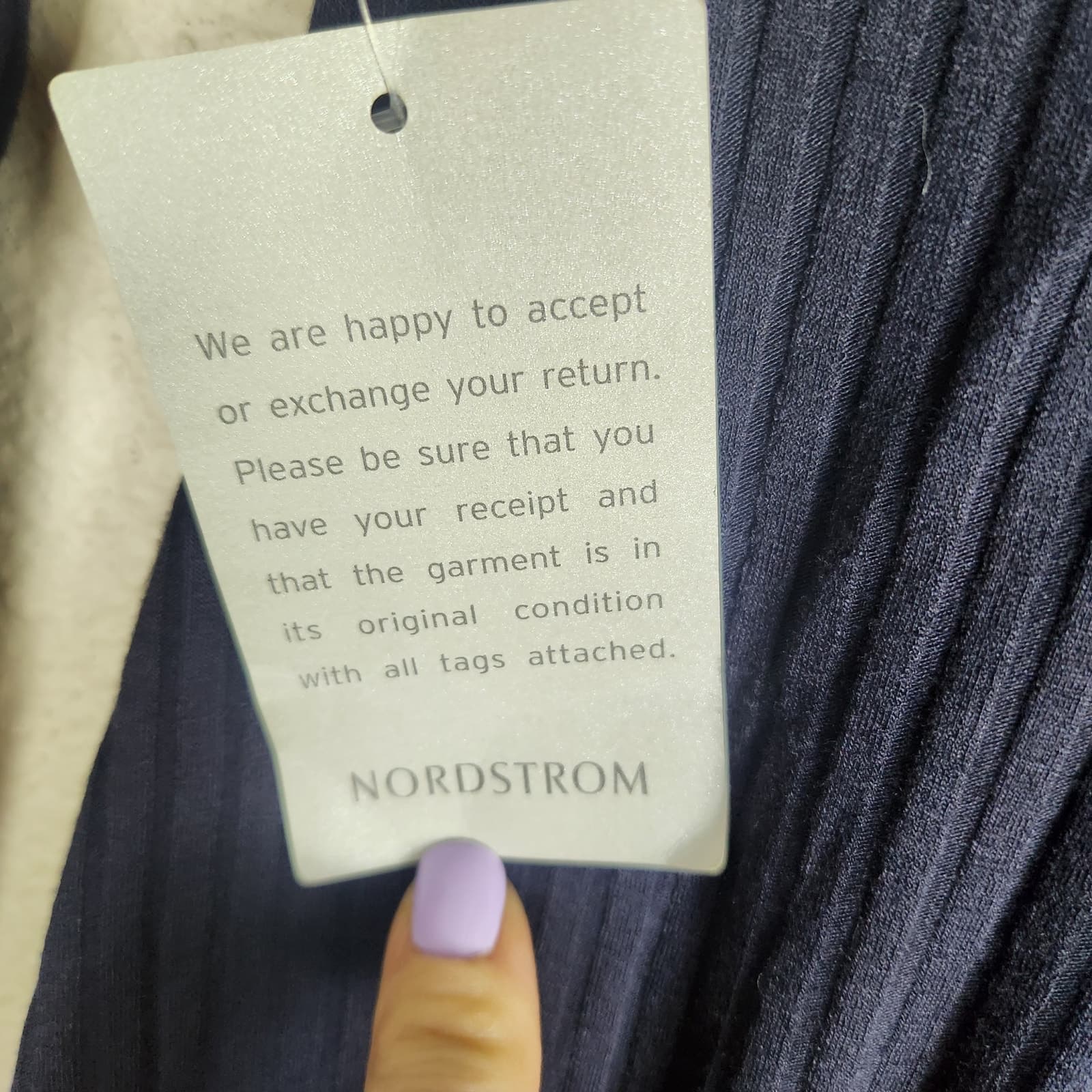 NWT 1901 Striped Trim Navy Blue Long Sleeve Knee Length Sweater Dress, Large - Thumbnail 6