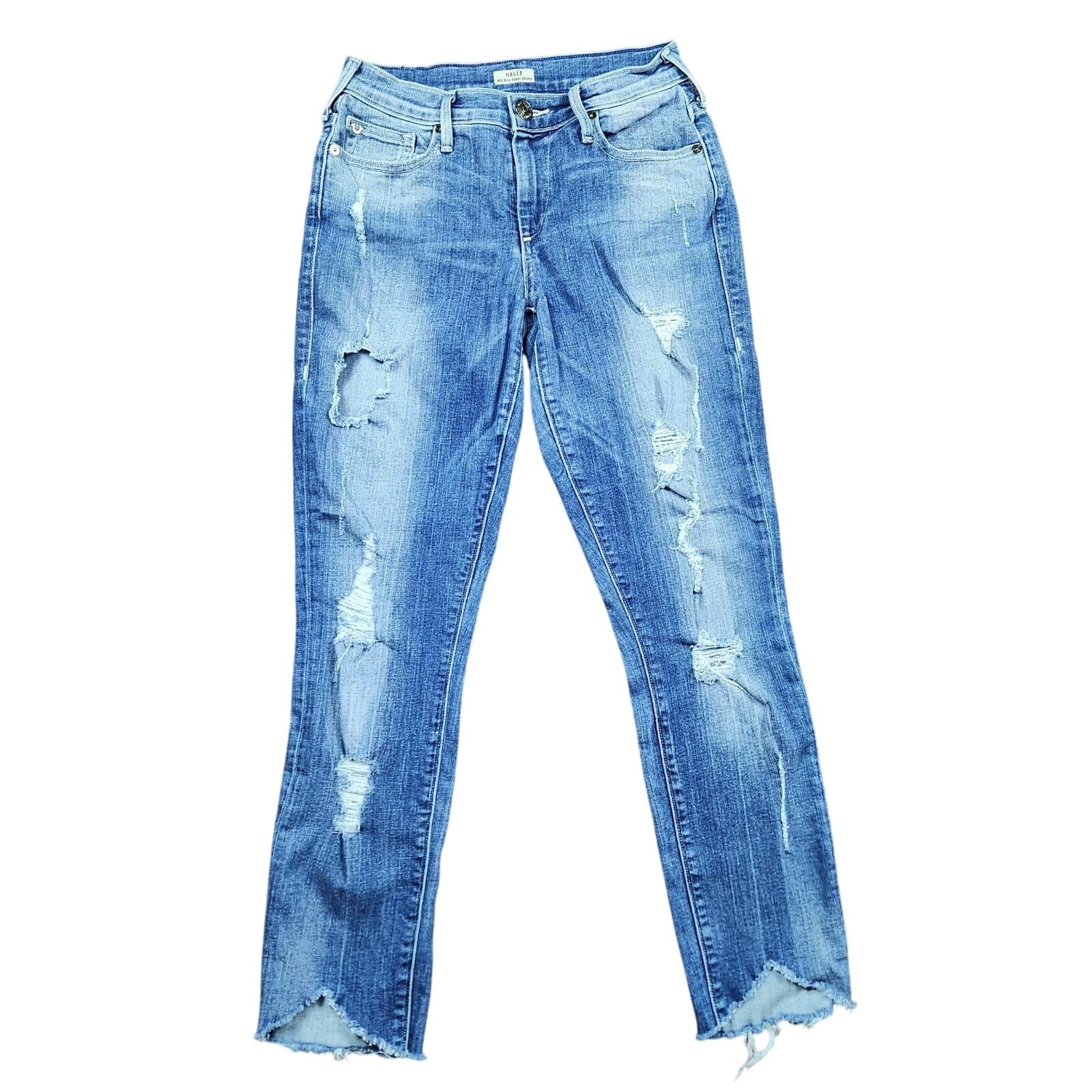 True religion Halle Mid-Rise Super Skinny Shark Bite Hem Distressed, Size 26 - Image 1
