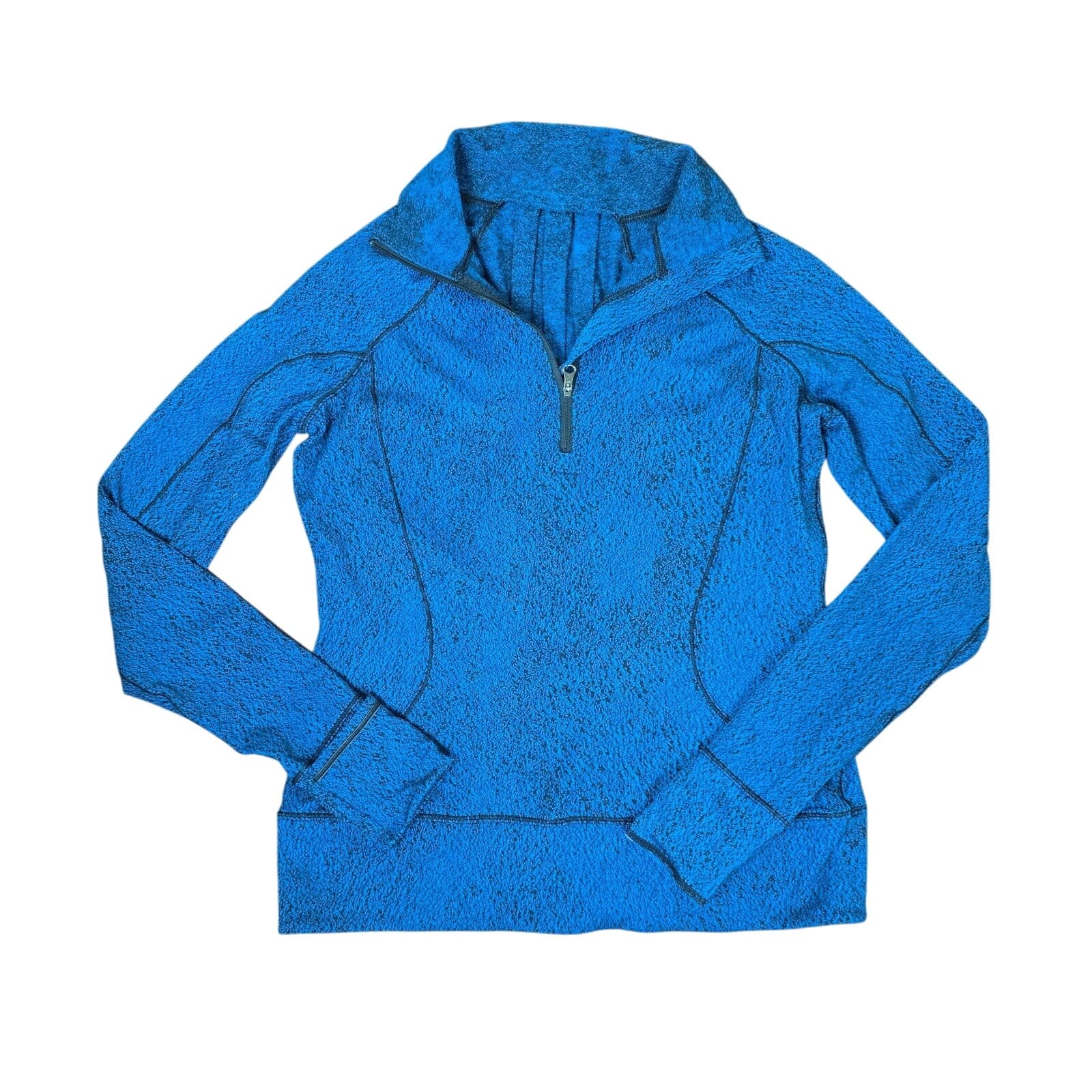 Lululemon Rush Hour 1/2 Zip Running Luon Spray Jacquard Shocking Blue Black - Thumbnail 3