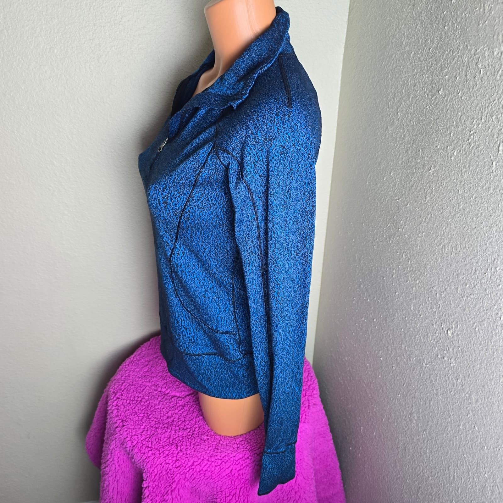 Lululemon Rush Hour 1/2 Zip Running Luon Spray Jacquard Shocking Blue Black - Thumbnail 6