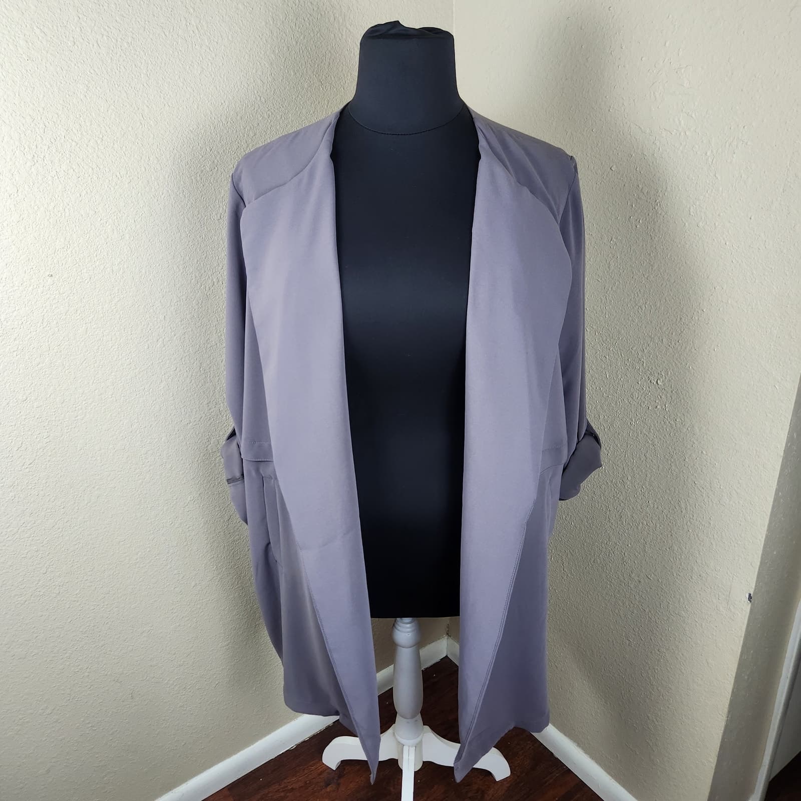 Philosophy Longline Open Front Jacket Lightweight Blazer Roll Up Sleeves 2X - Thumbnail 4