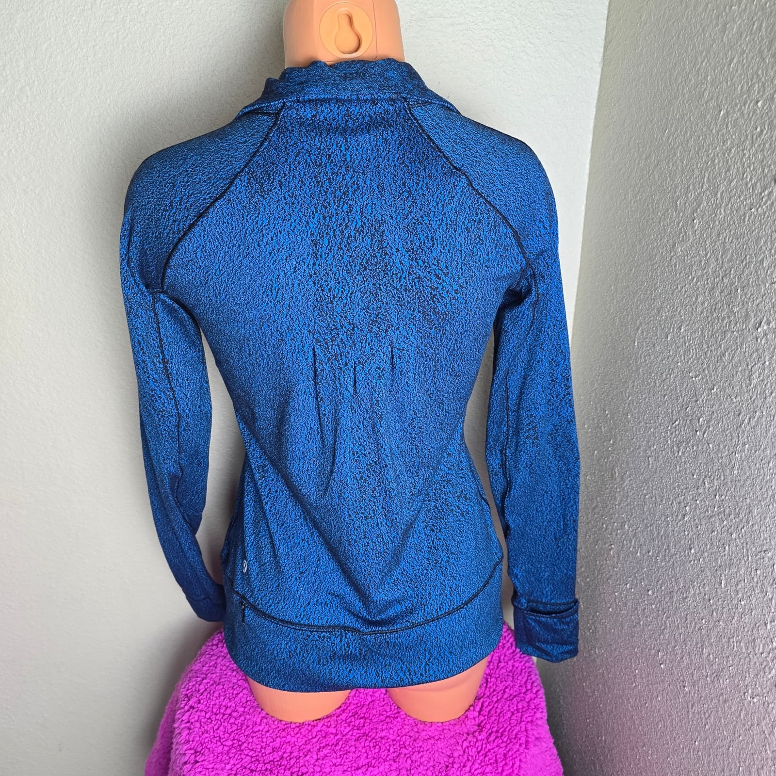 Lululemon Rush Hour 1/2 Zip Running Luon Spray Jacquard Shocking Blue Black - Thumbnail 7