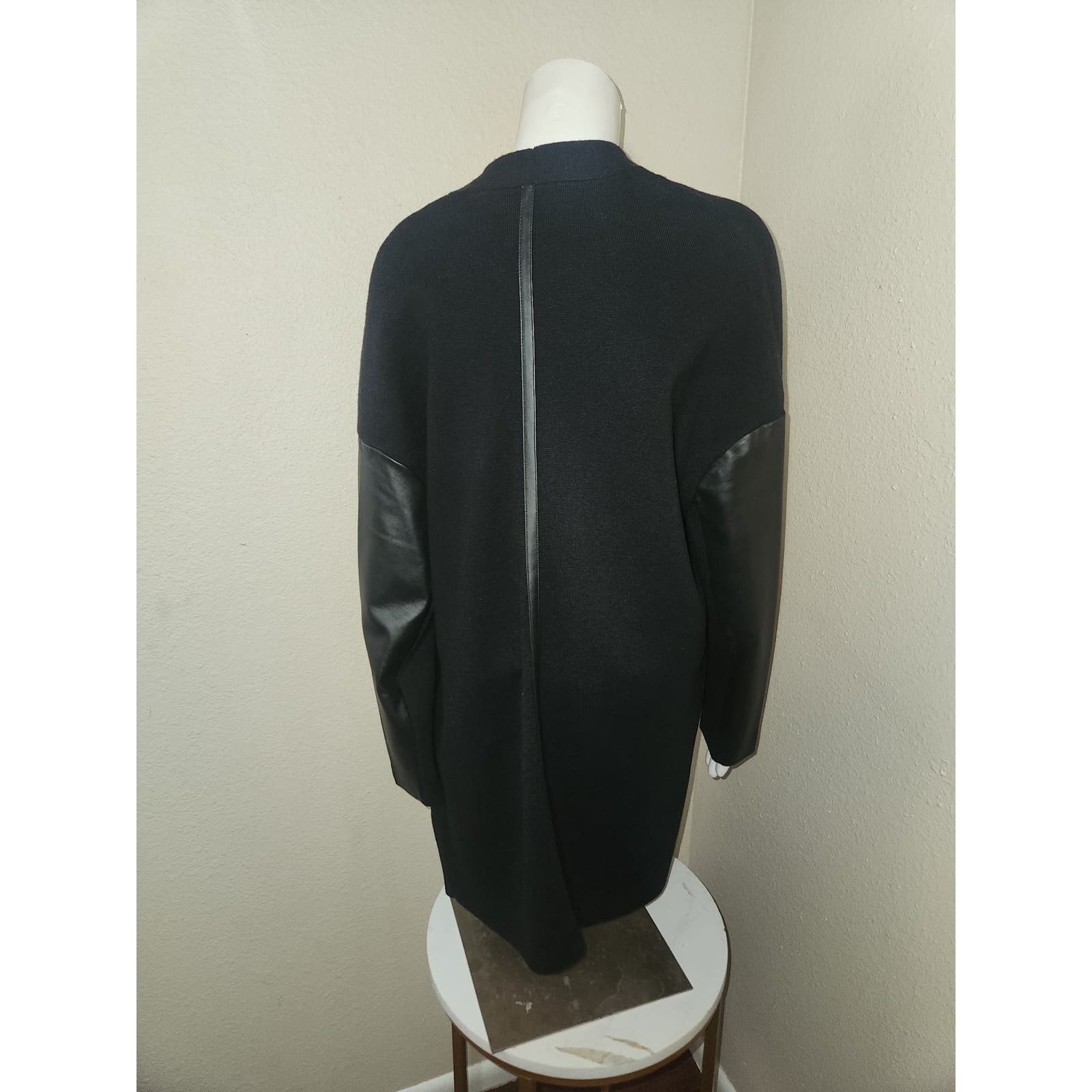 The White Company White Label Black Drapy Wool Cardigan 100% Leather Trim, 8 - Thumbnail 2