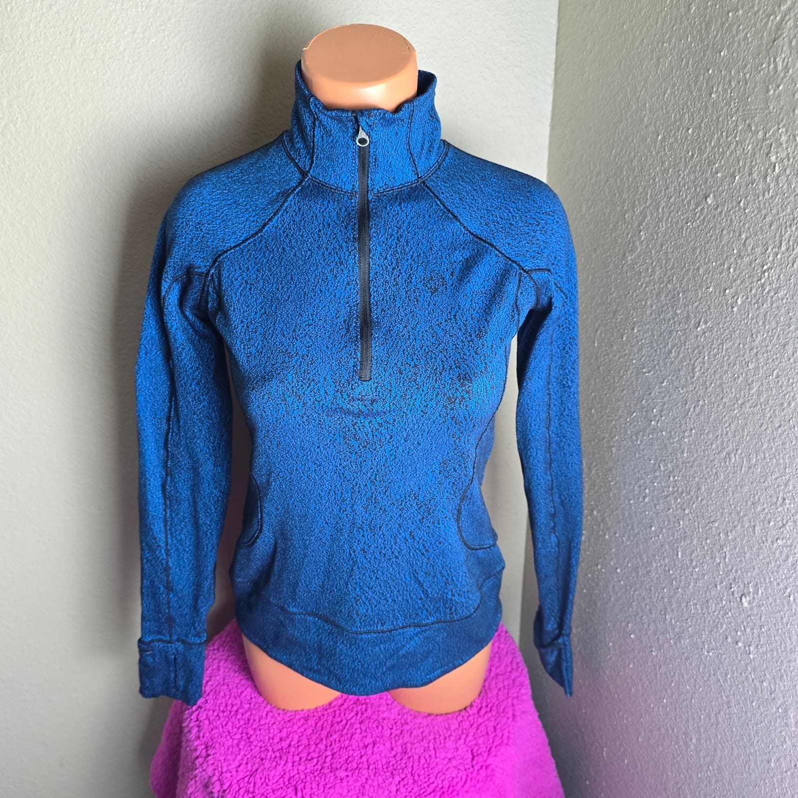 Lululemon Rush Hour 1/2 Zip Running Luon Spray Jacquard Shocking Blue Black - Thumbnail 4