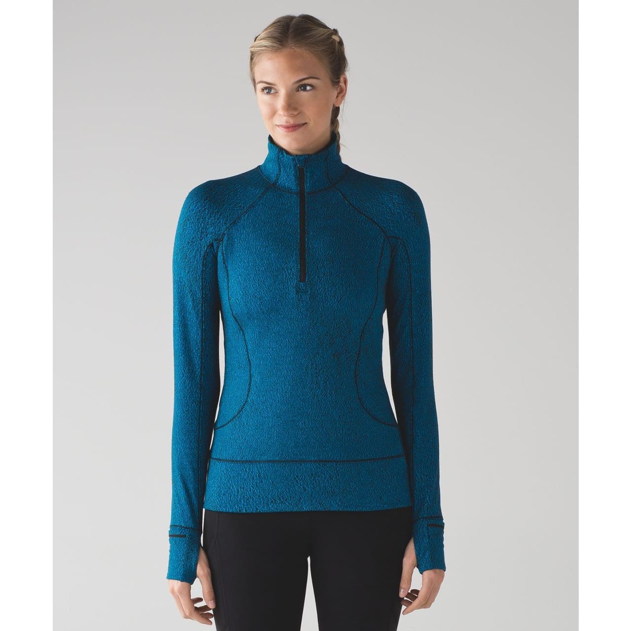 Lululemon Rush Hour 1/2 Zip Running Luon Spray Jacquard Shocking Blue Black - Image 1
