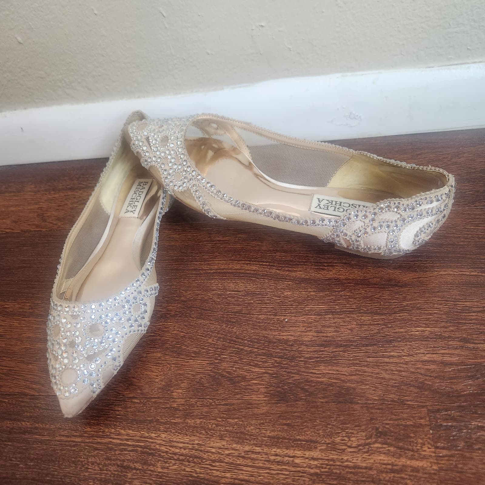 BHLDN Badgley Mischka Gigi Ballet Slippers Bridal Sparkly Pointed Toe, Size 5 - Thumbnail 4