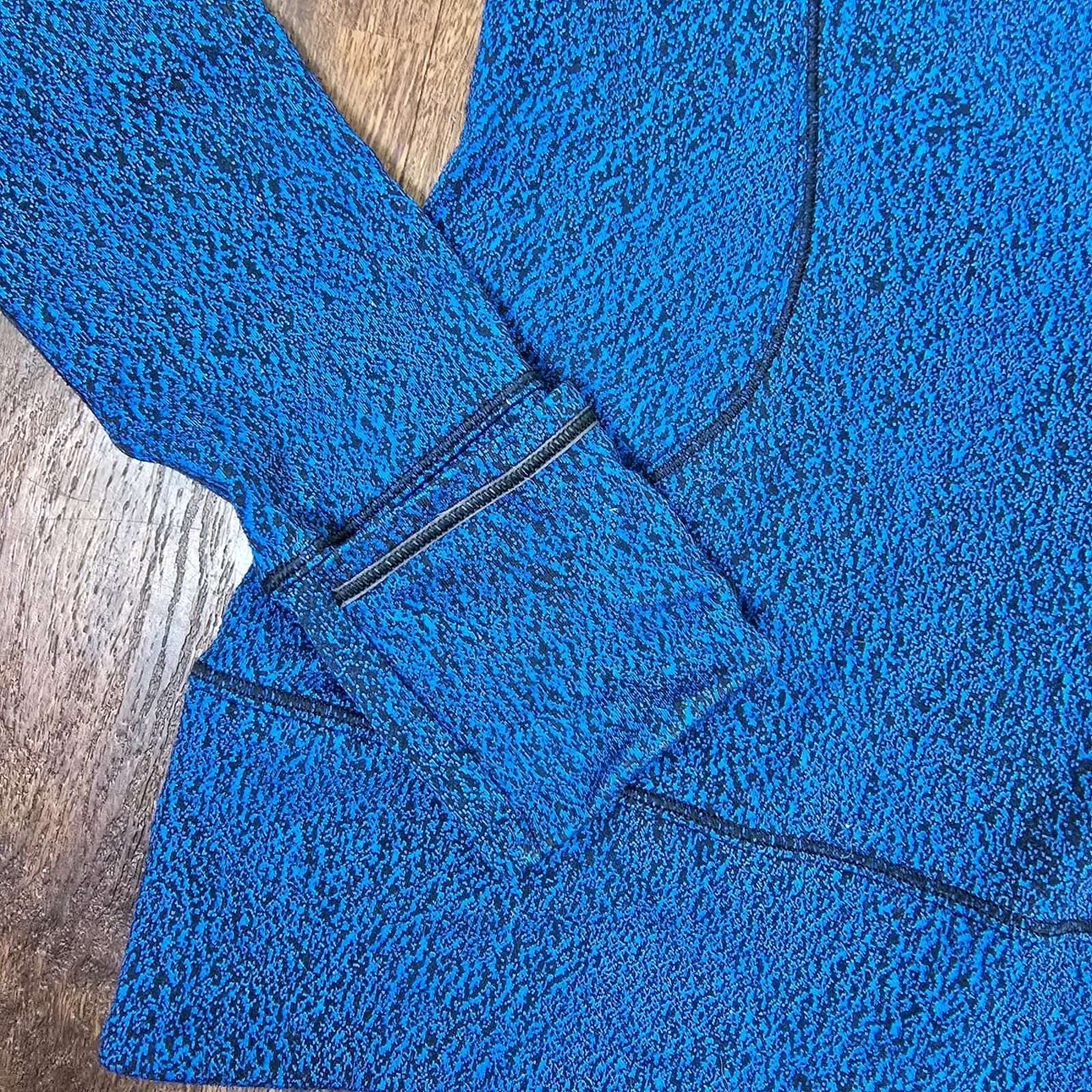 Lululemon Rush Hour 1/2 Zip Running Luon Spray Jacquard Shocking Blue Black - Thumbnail 9