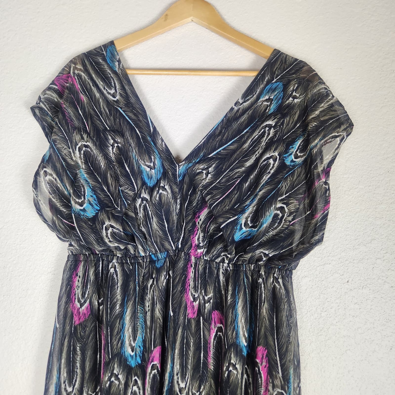 Lane Bryant V-neck Cap Sleeve Feather Print Maxi Dress, Size 14/16 - Thumbnail 2